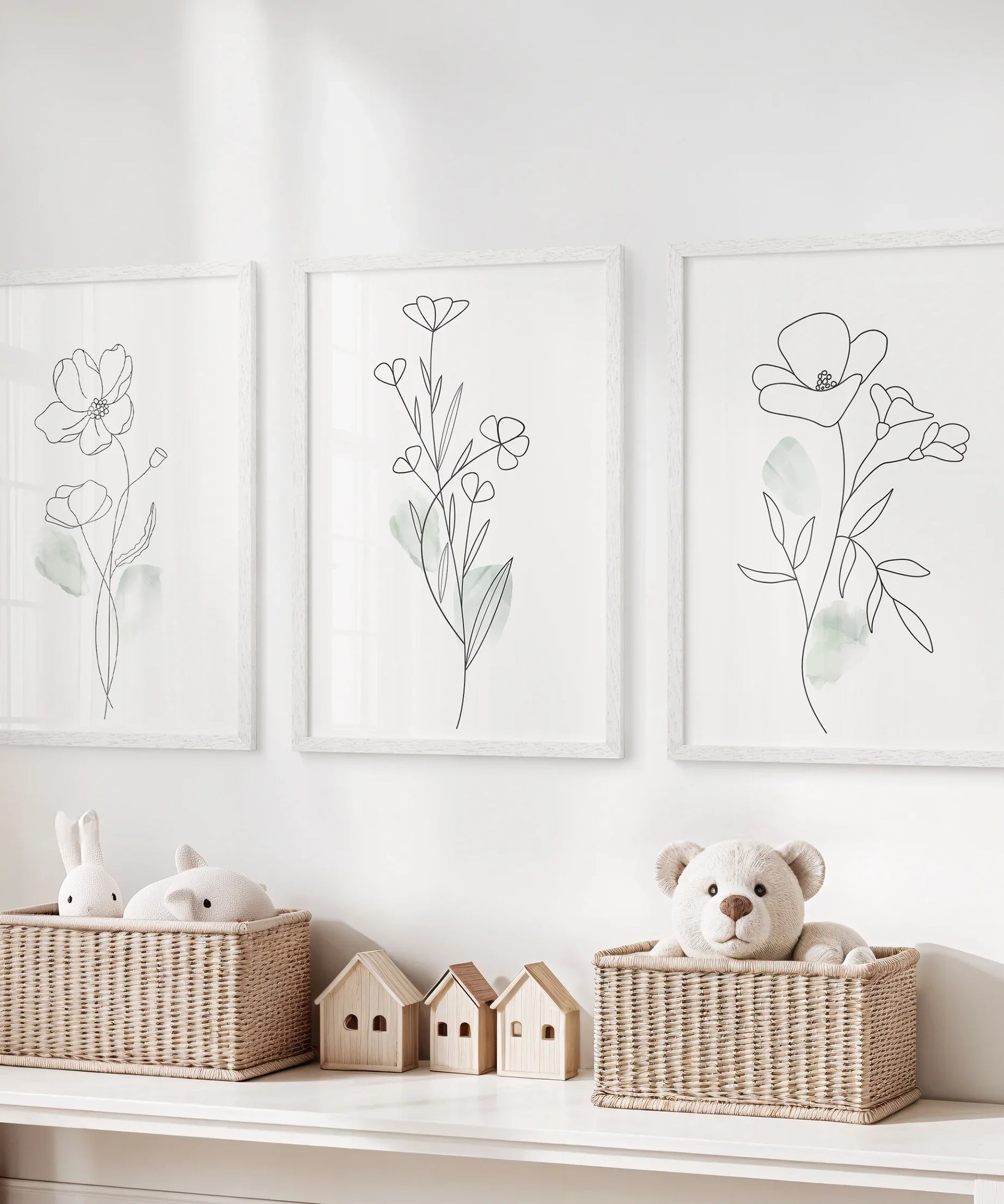 Modern Botanical Line Art Decor. 3 Piece Floral Print Set
