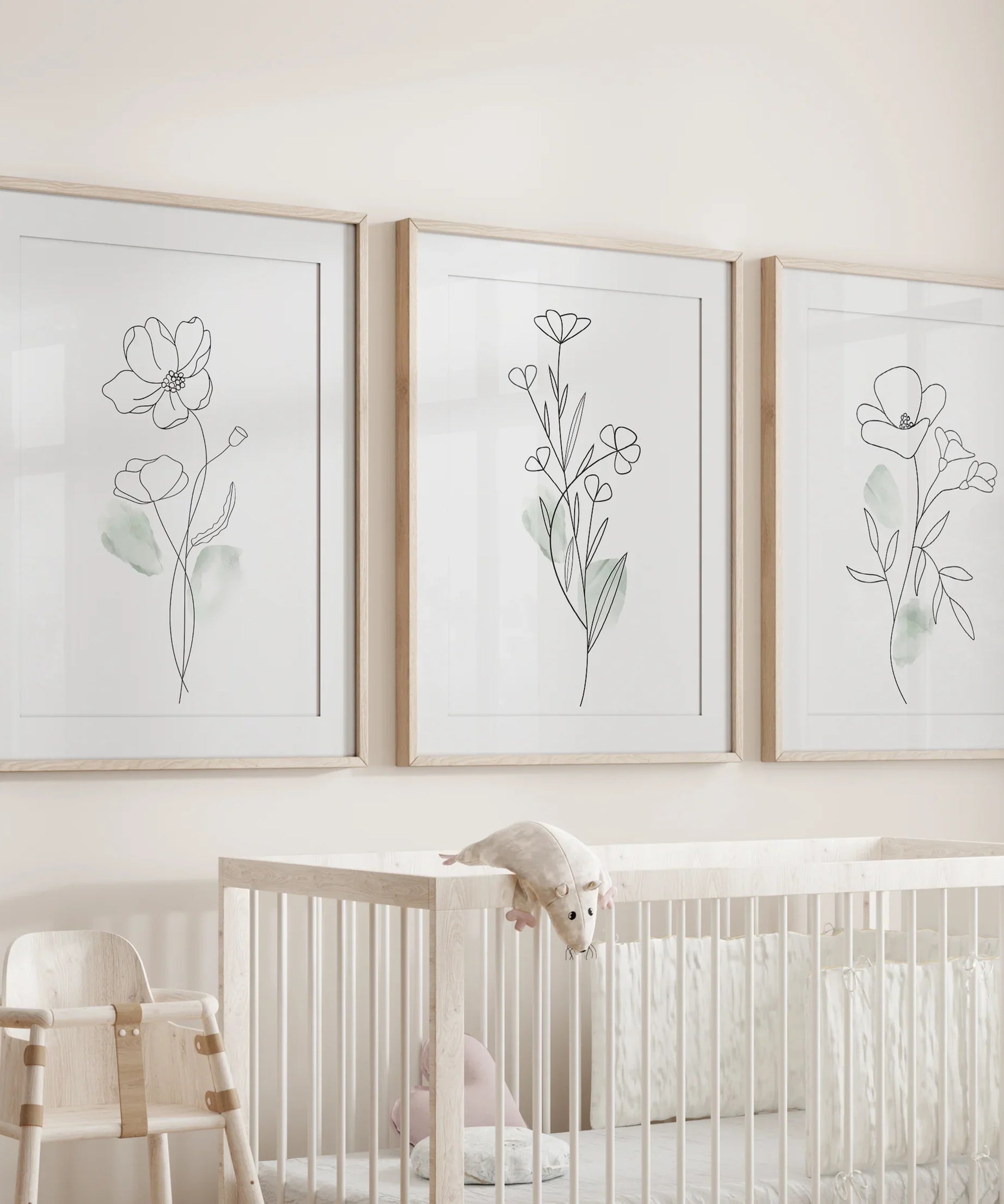 Modern Botanical Line Art Decor. 3 Piece Floral Print Set