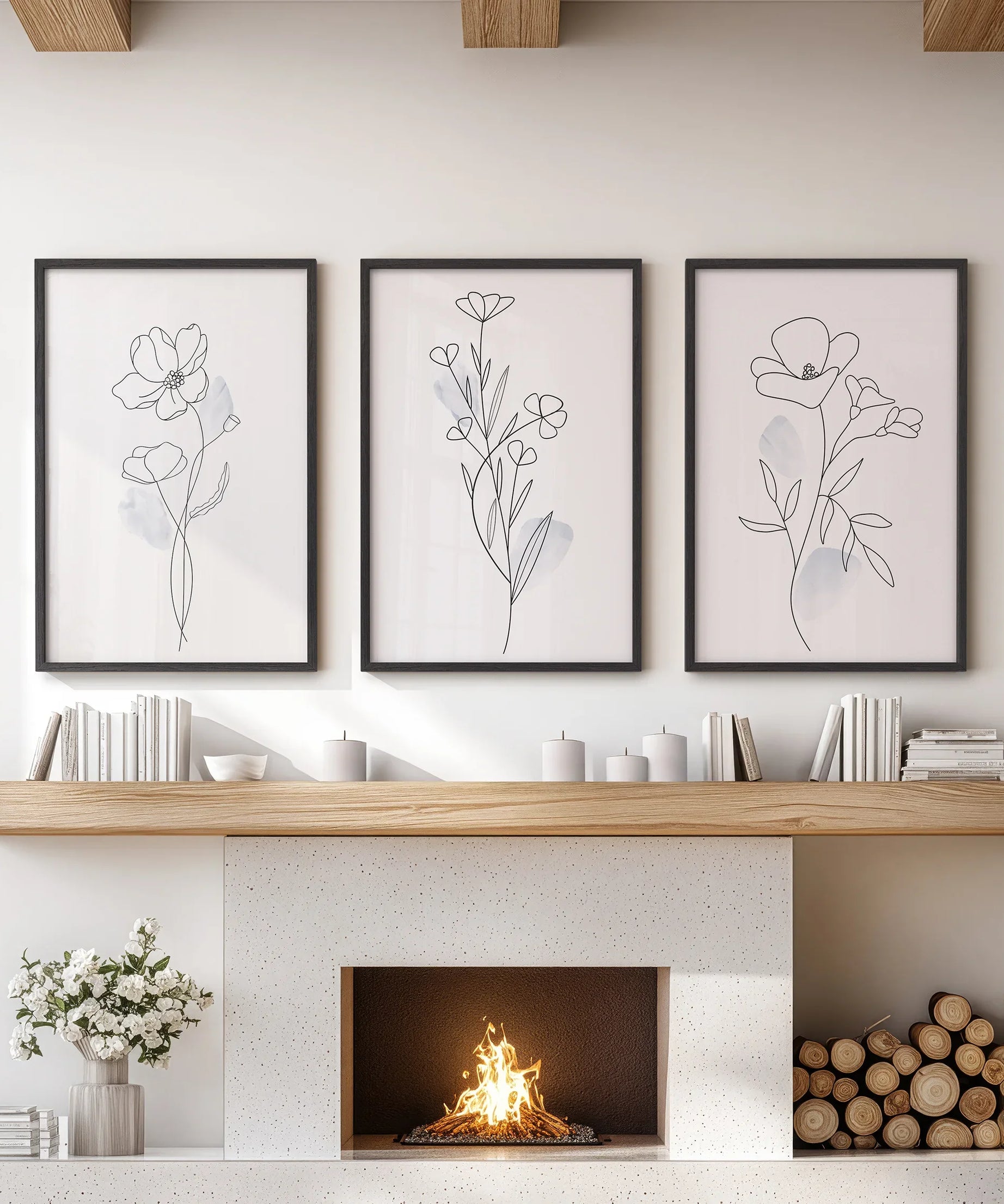 Black and White Botanical Prints. Modern Minimalist Line Art