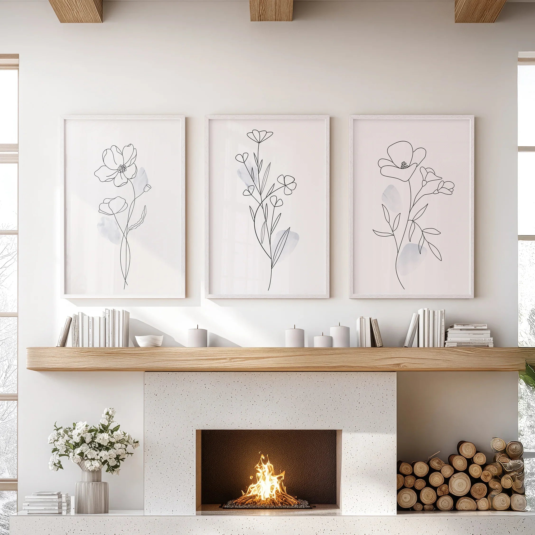Black and White Botanical Prints. Modern Minimalist Line Art