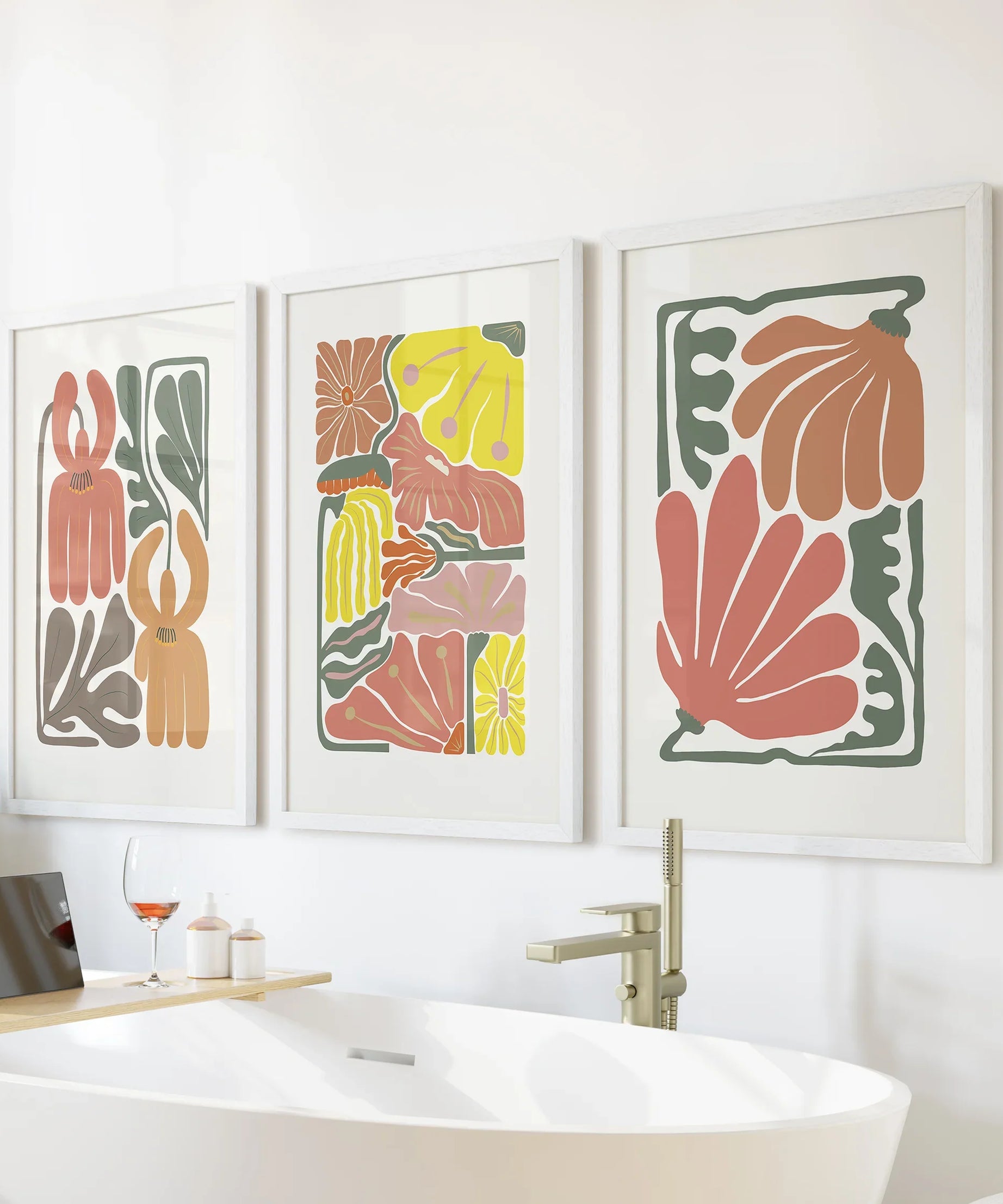 Boho Chic Botanical Decor. Set of 3 Abstract Flowers Prints