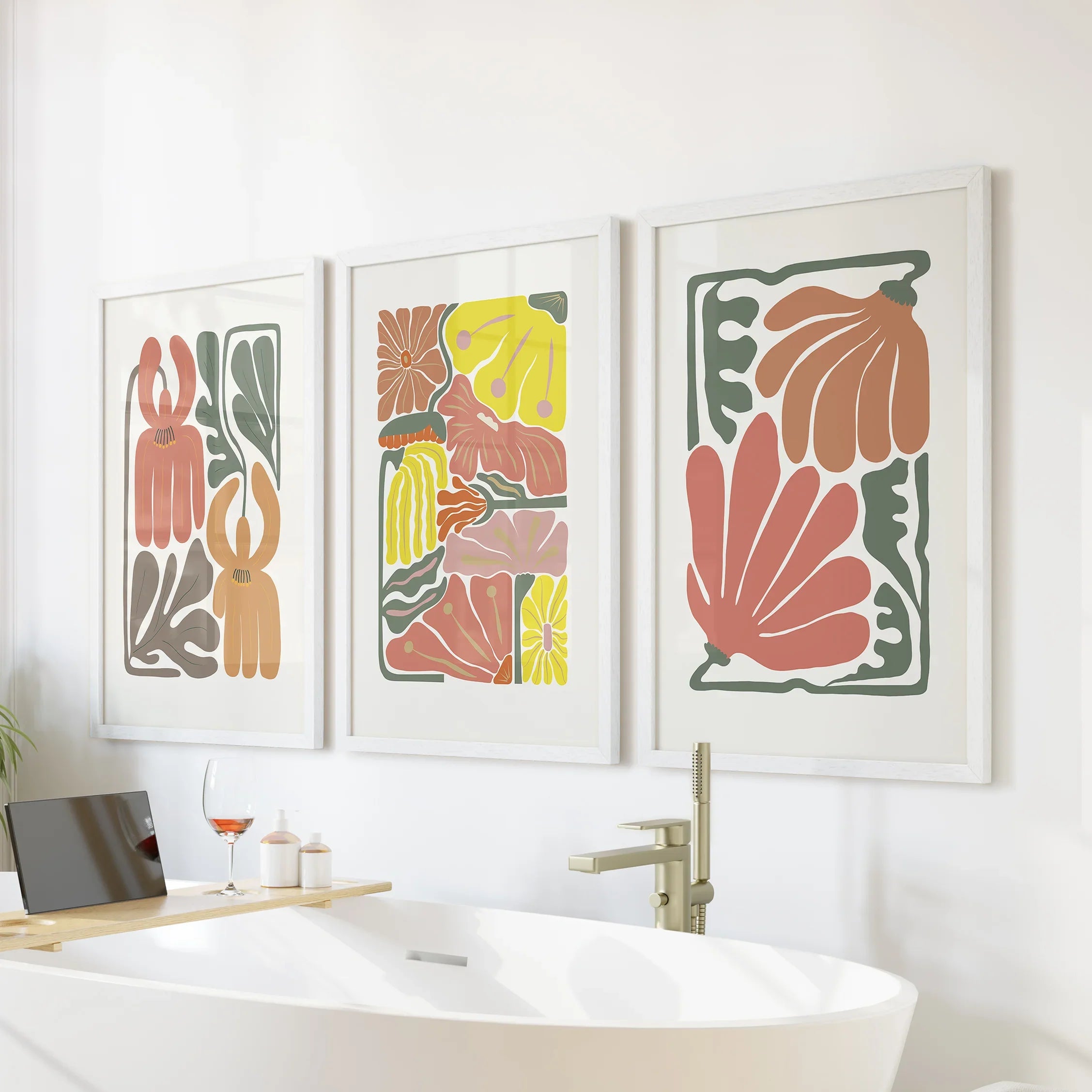 Boho Chic Botanical Decor. Set of 3 Abstract Flowers Prints