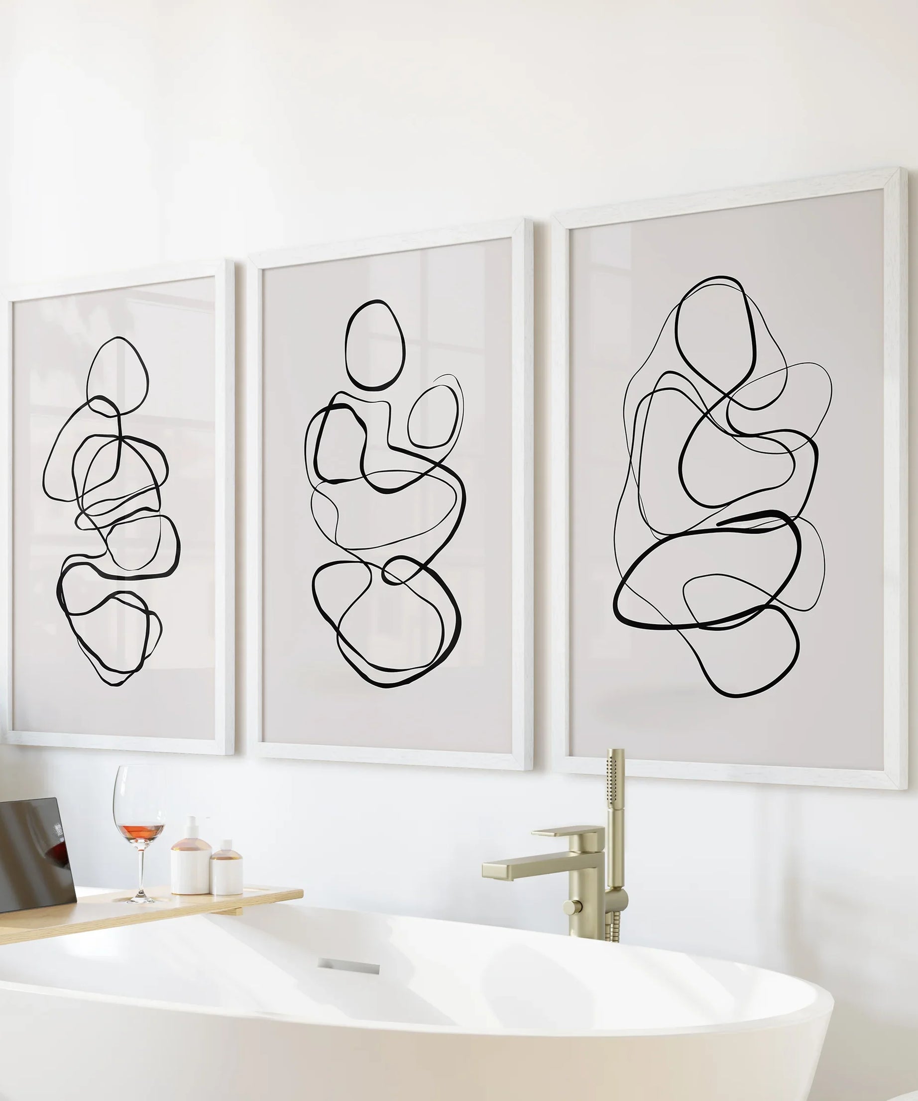 Abstract Line Art Wall Art Set of 3. Minimalist Figure Drawings