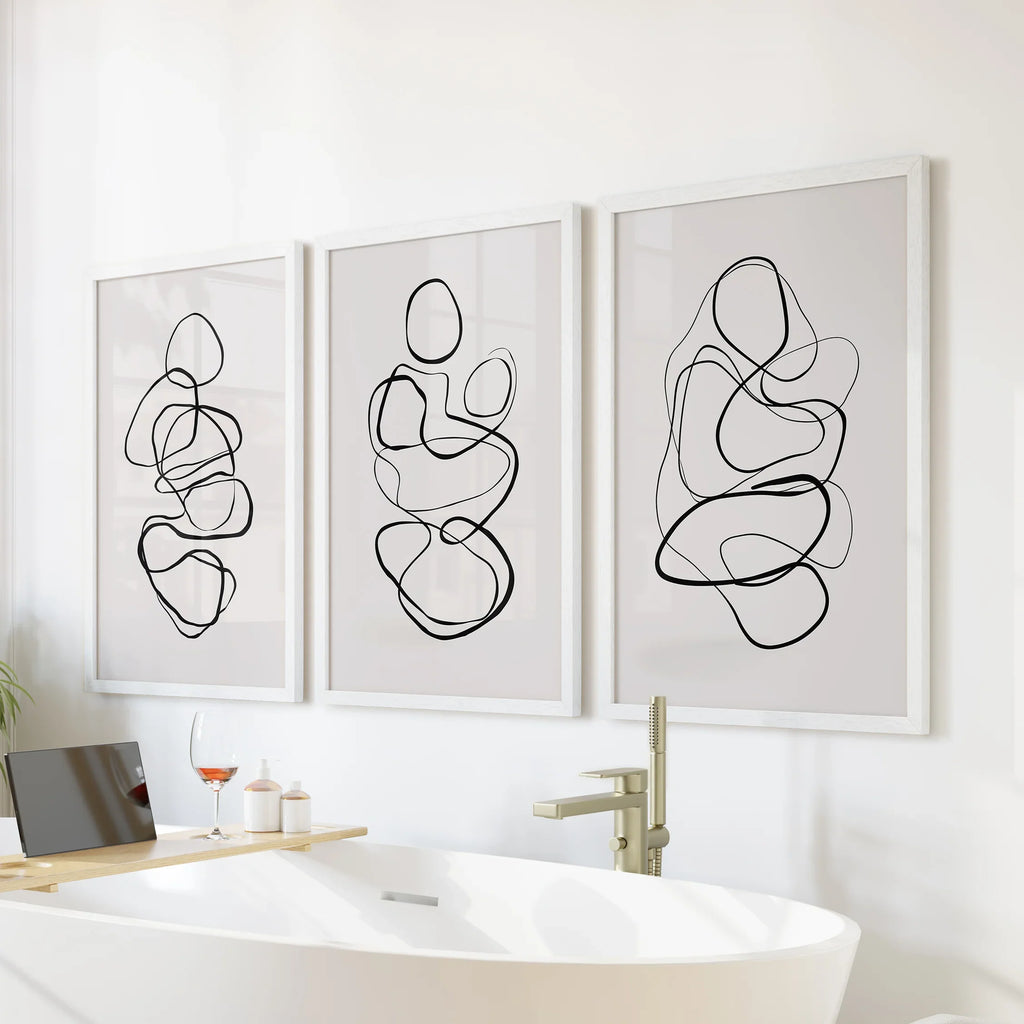 Abstract Line Art Wall Art Set of 3. Minimalist Figure Drawings