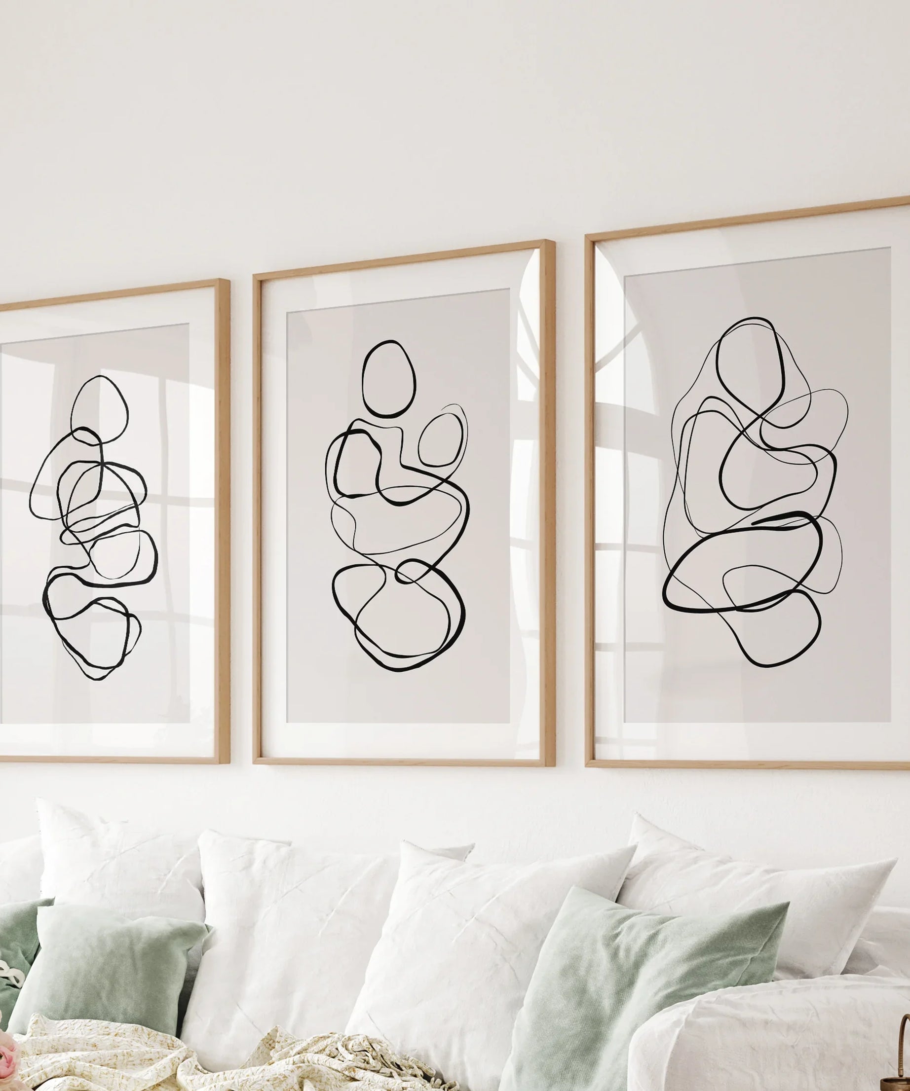 Abstract Line Art Wall Art Set of 3. Minimalist Figure Drawings