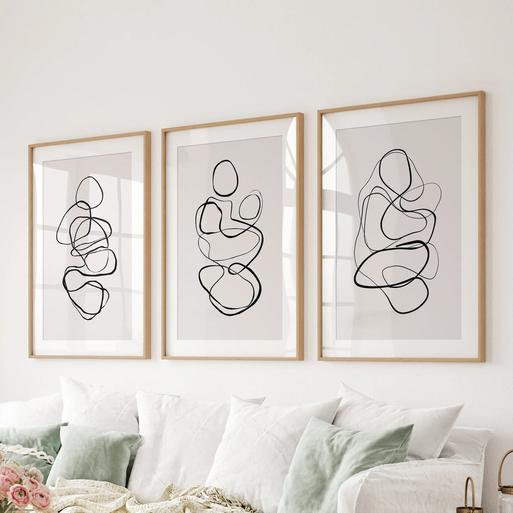 Abstract Line Art Wall Art Set of 3. Minimalist Figure Drawings