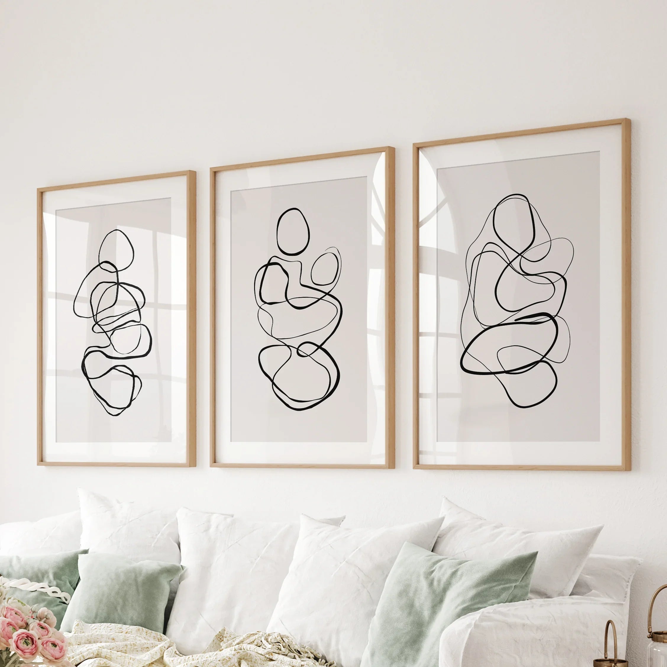 Abstract Line Art Wall Art Set of 3. Minimalist Figure Drawings