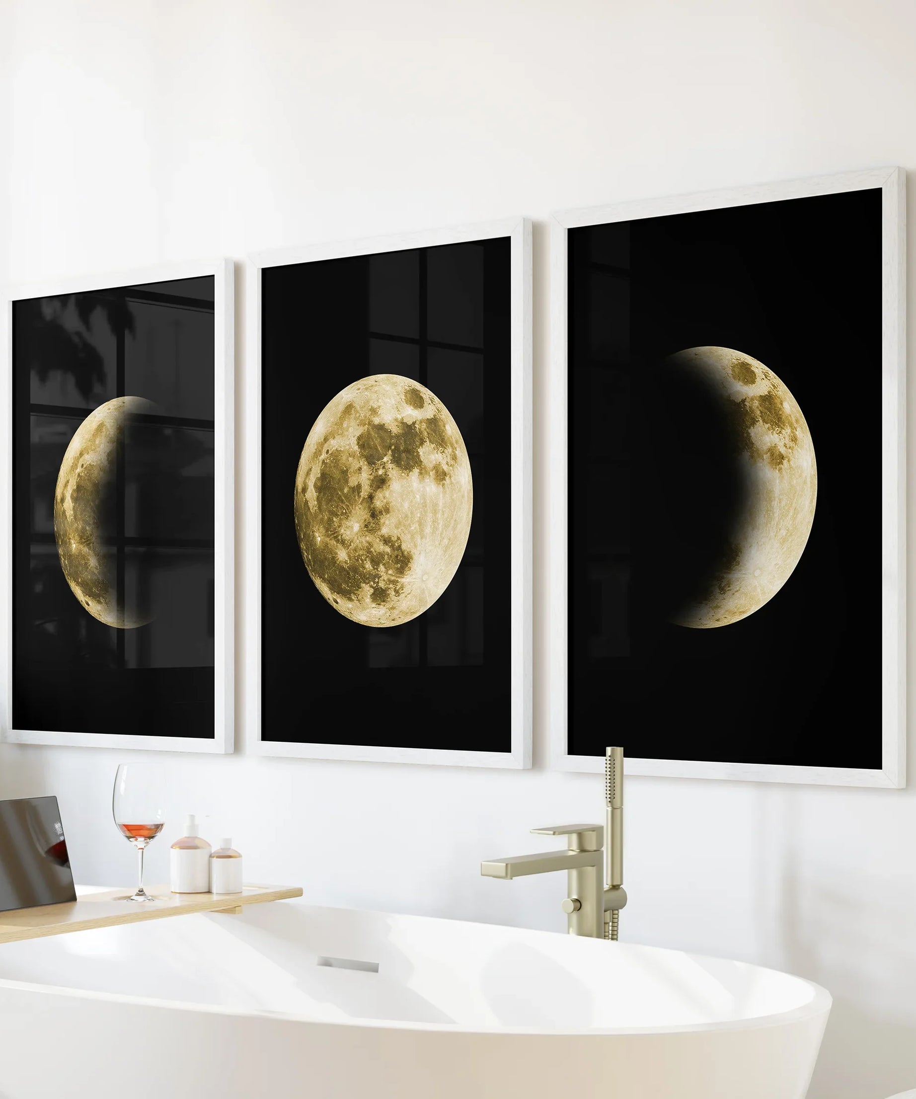 Celestial Moon 3 Piece Wall Decor. Gold Full Moon, Phases