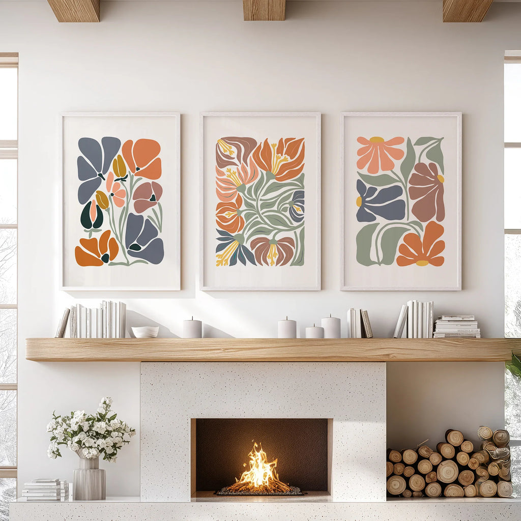 Boho Botanical Set of 3 Wall Art. Abstract Flowers Prints