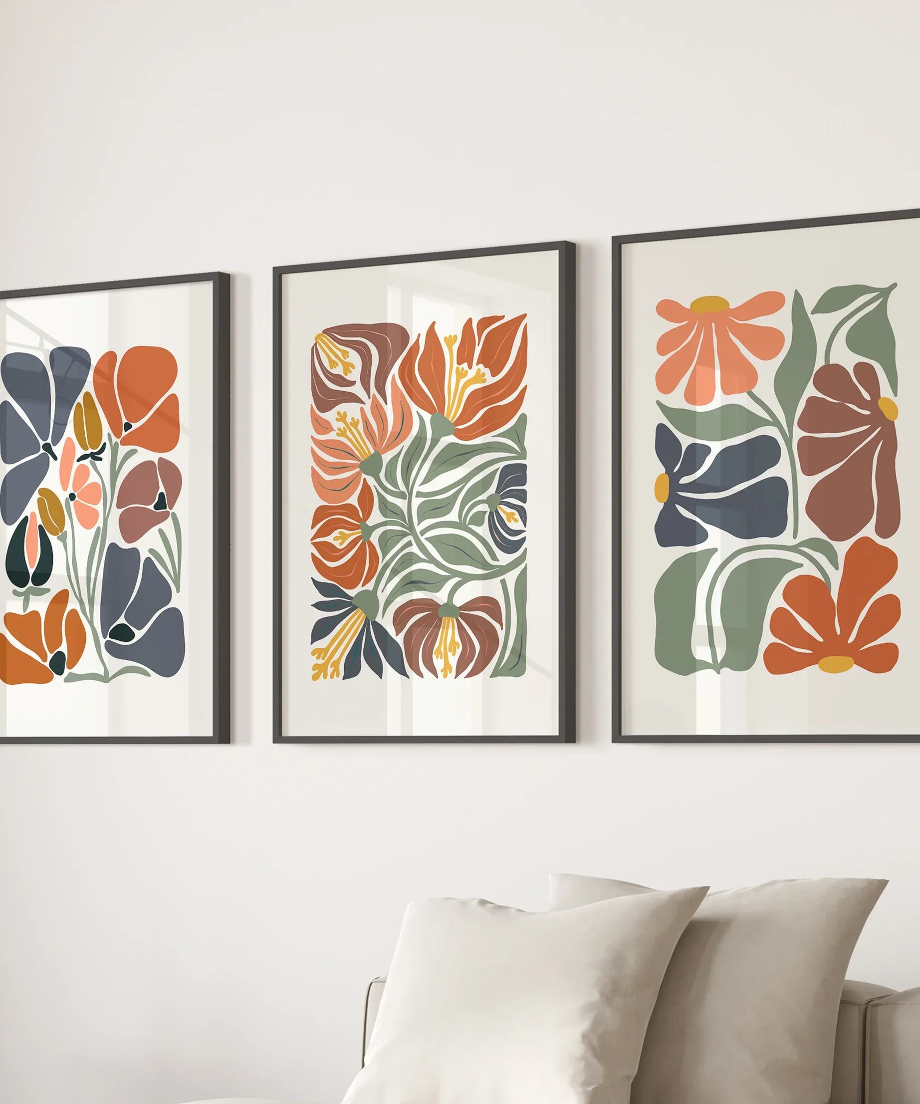 Boho Botanical Set of 3 Wall Art. Abstract Flowers Prints