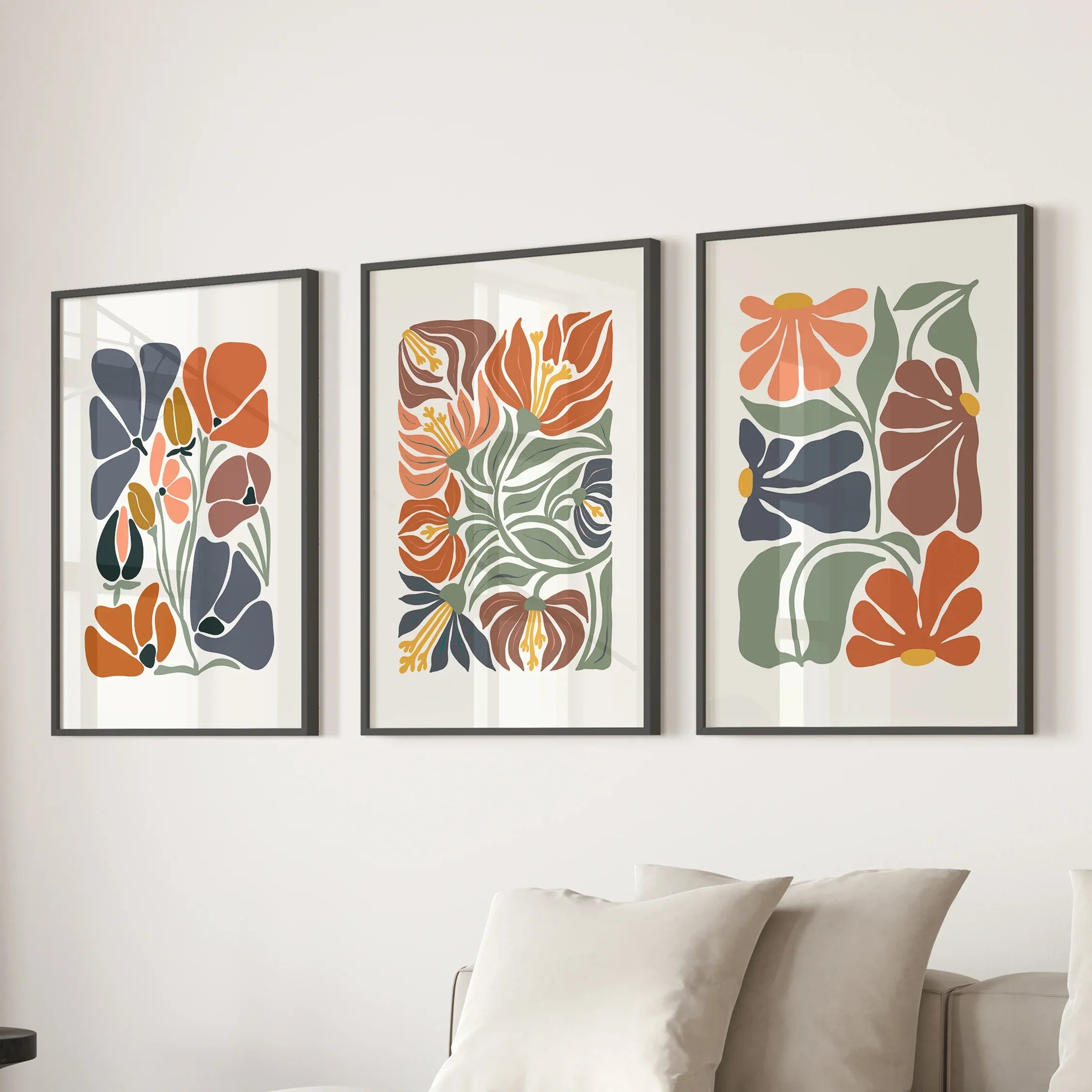 Boho Botanical Set of 3 Wall Art. Abstract Flowers Prints