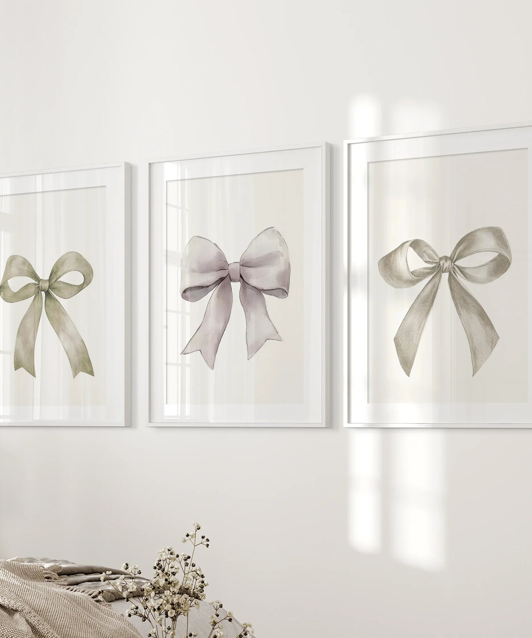Aesthetic Bow Wall Art Set of 3. Neutral Gallery Set