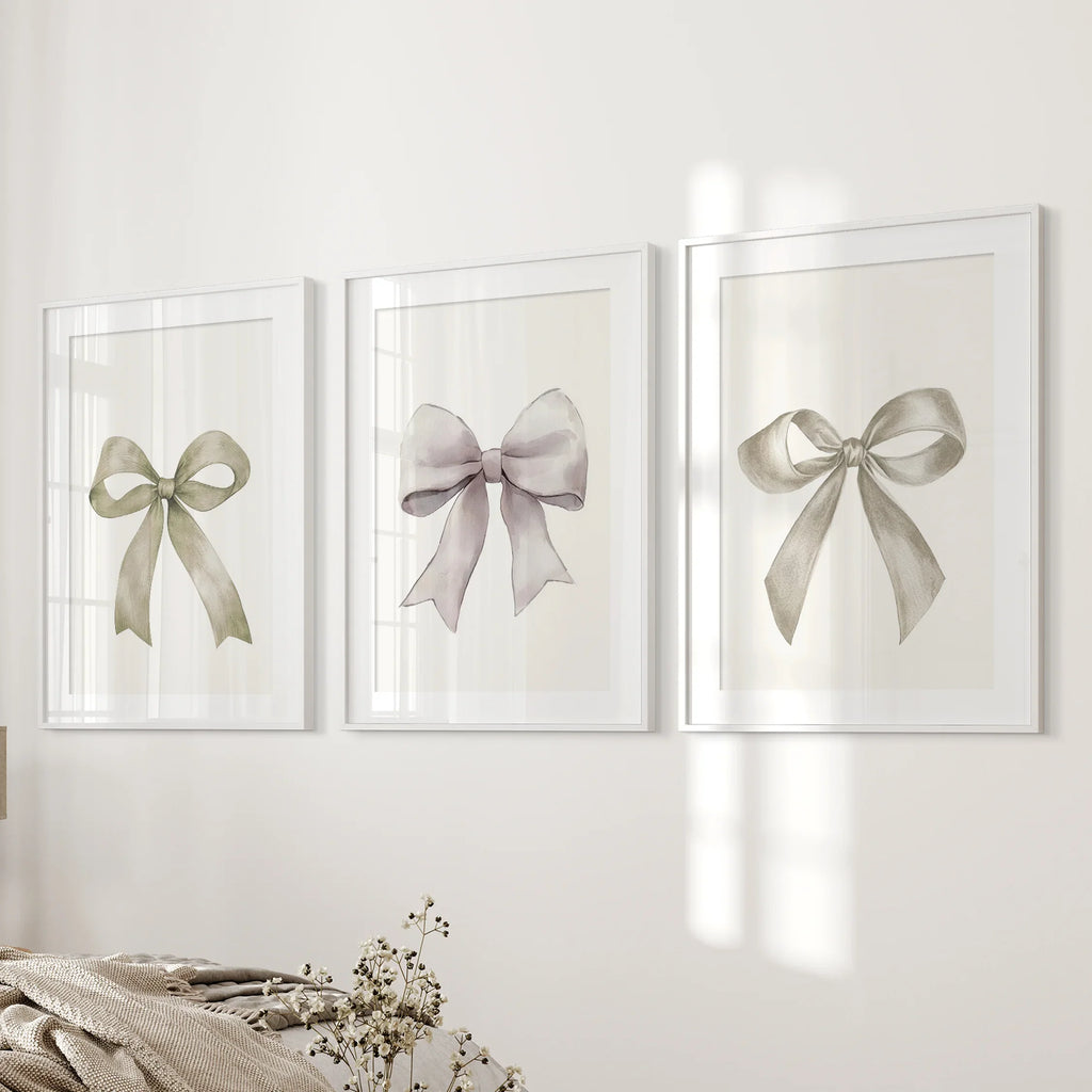 Aesthetic Bow Wall Art Set of 3. Neutral Gallery Set