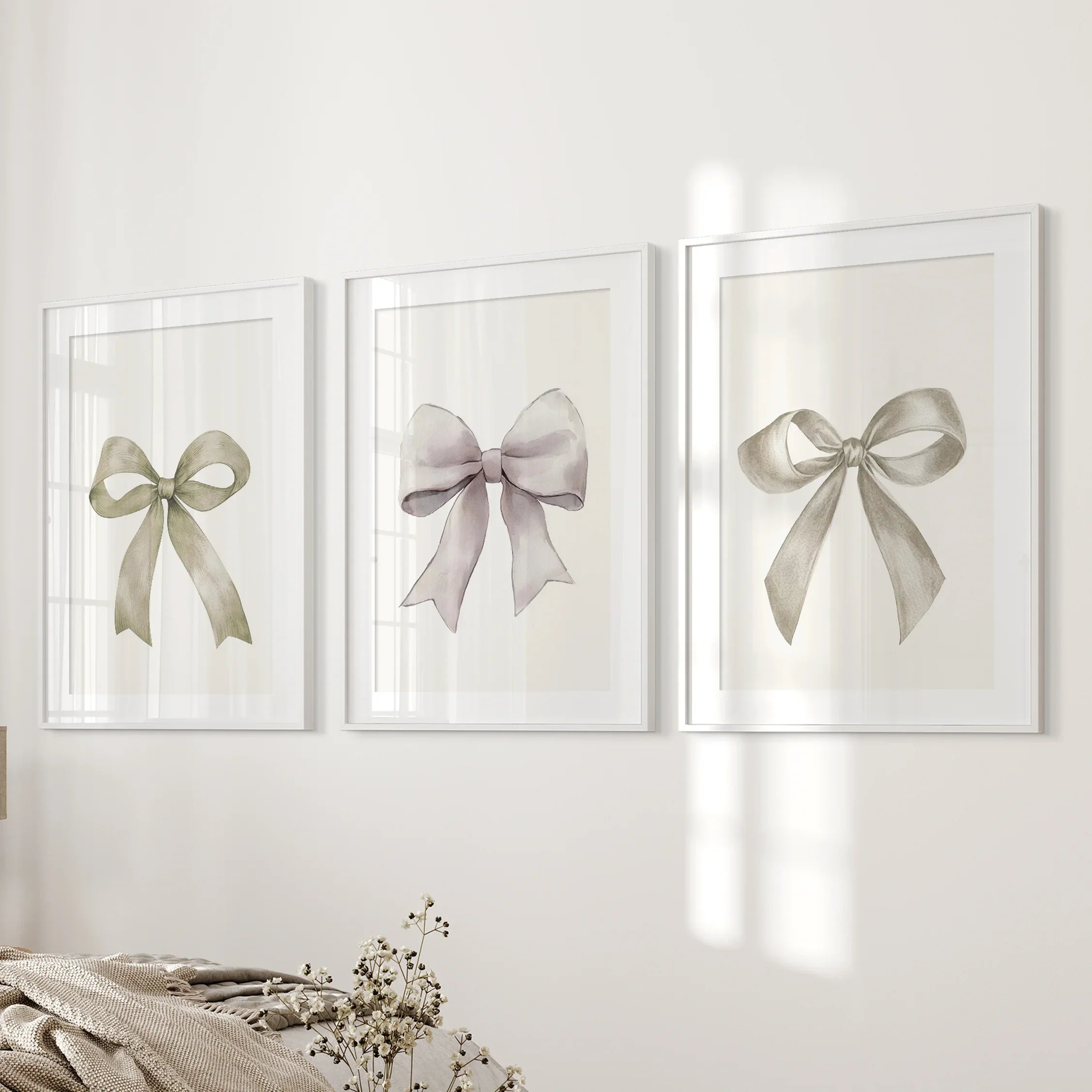Aesthetic Bow Wall Art Set of 3. Neutral Gallery Set