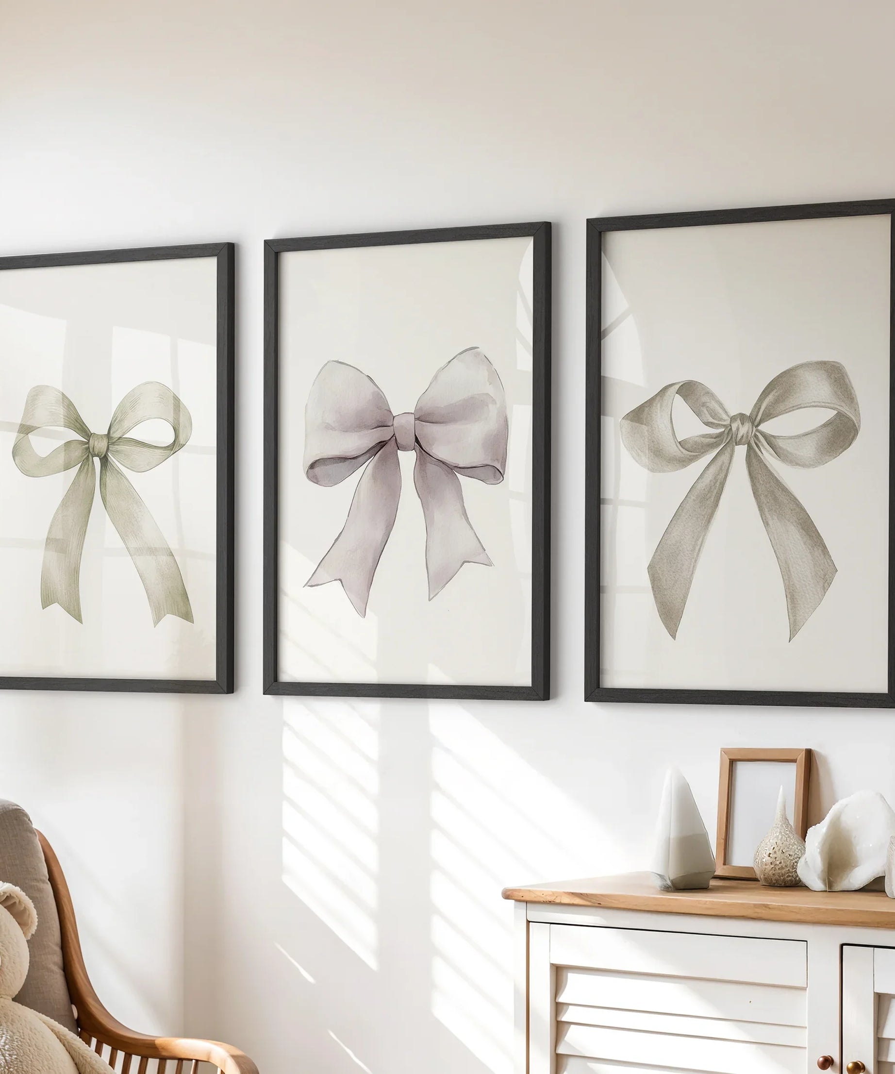 Aesthetic Bow Wall Art Set of 3. Neutral Gallery Set