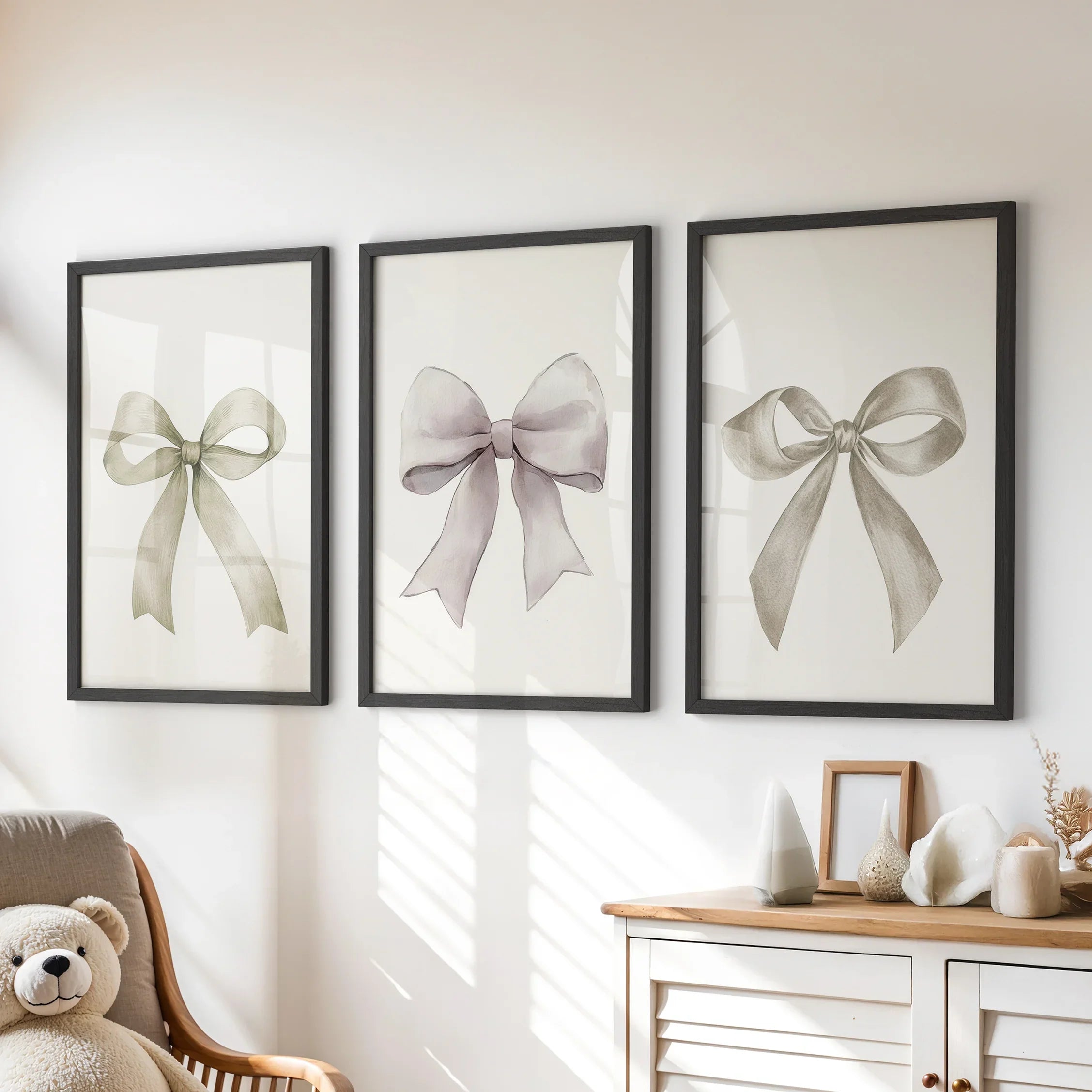 Aesthetic Bow Wall Art Set of 3. Neutral Gallery Set