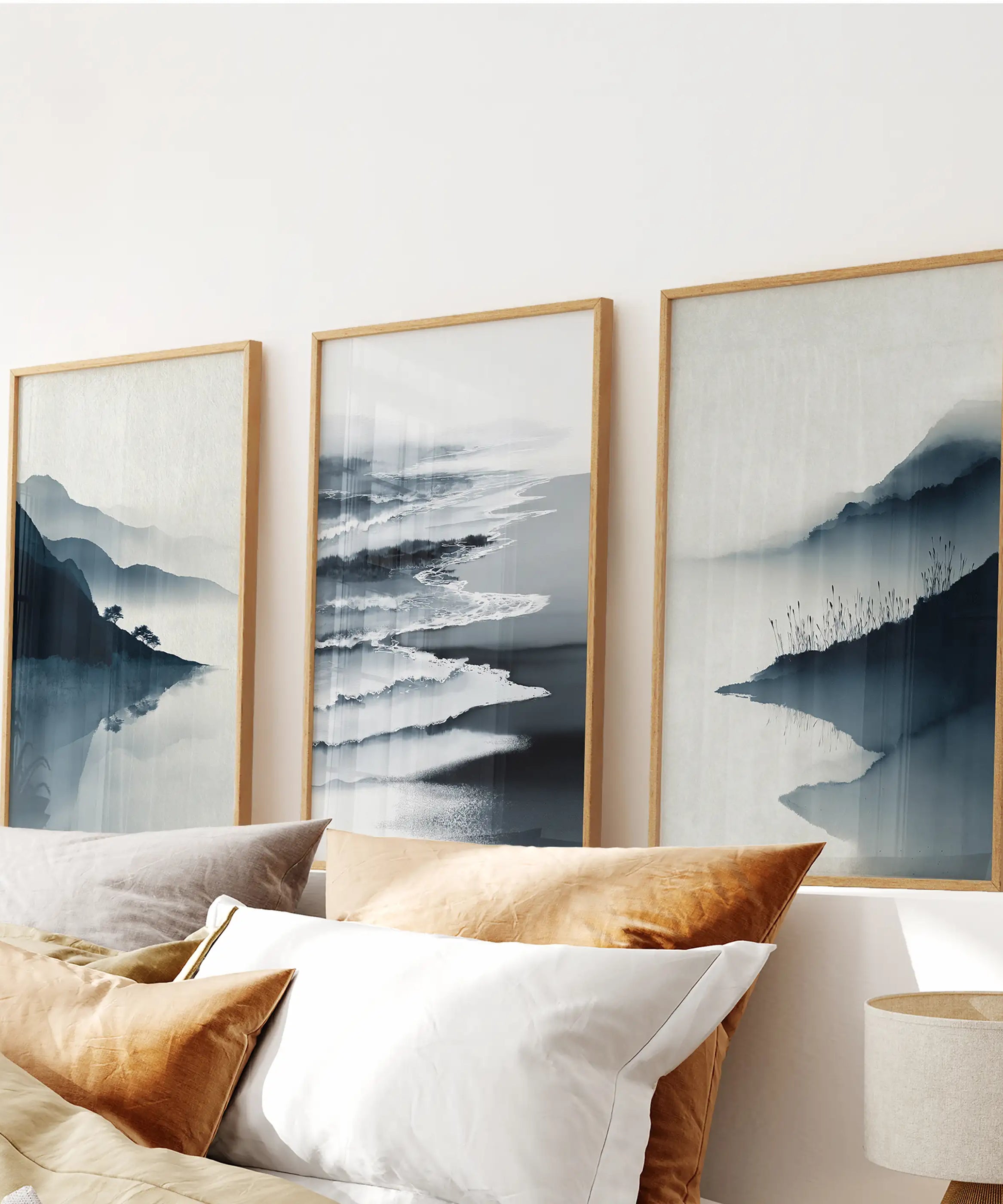 Minimalist Mountain Lake Set of 3. Modern Landscape Prints