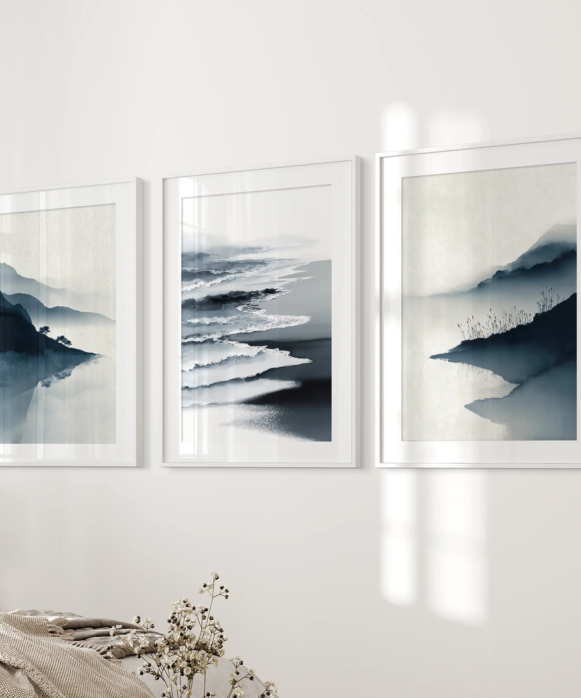 Minimalist Mountain Lake Set of 3. Modern Landscape Prints