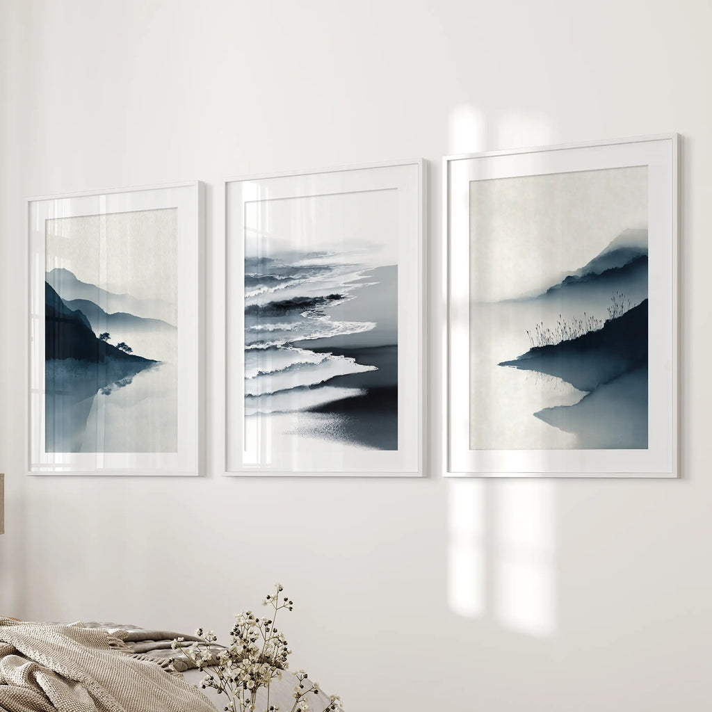 Minimalist Mountain Lake Set of 3. Modern Landscape Prints