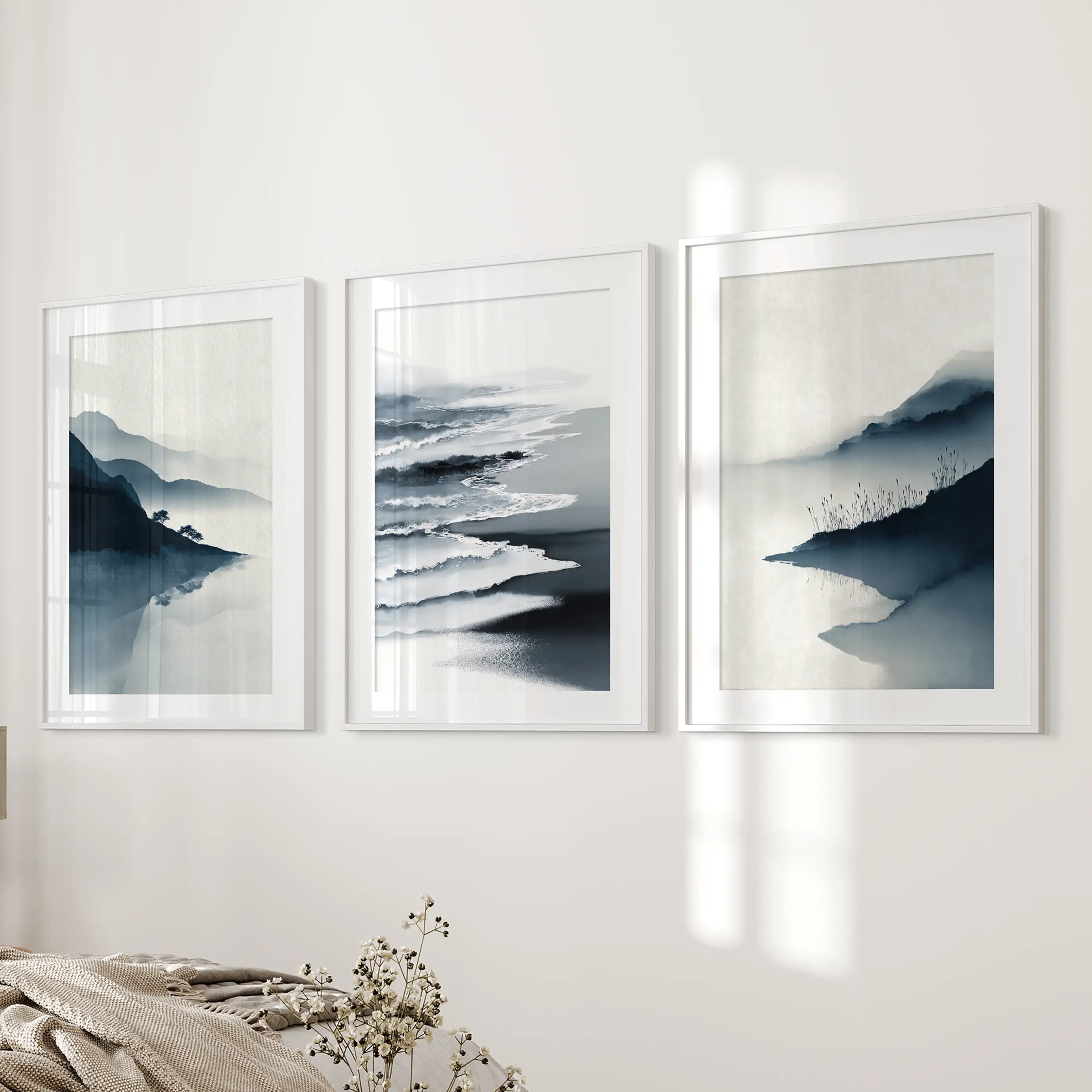 Minimalist Mountain Lake Set of 3. Modern Landscape Prints