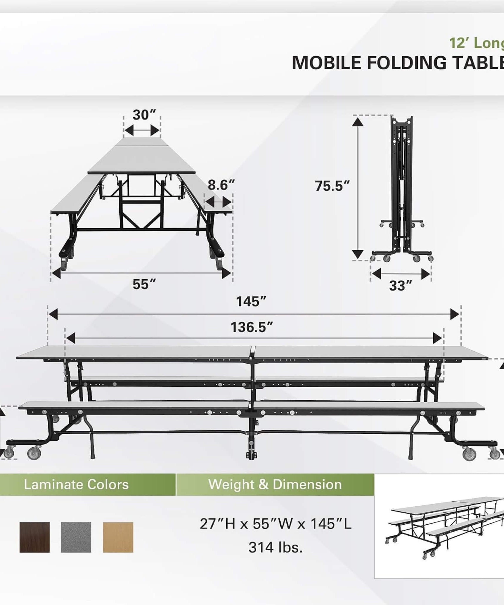 Mobile School Cafeteria Table With Benches And Lift Assist System (SAK39215)