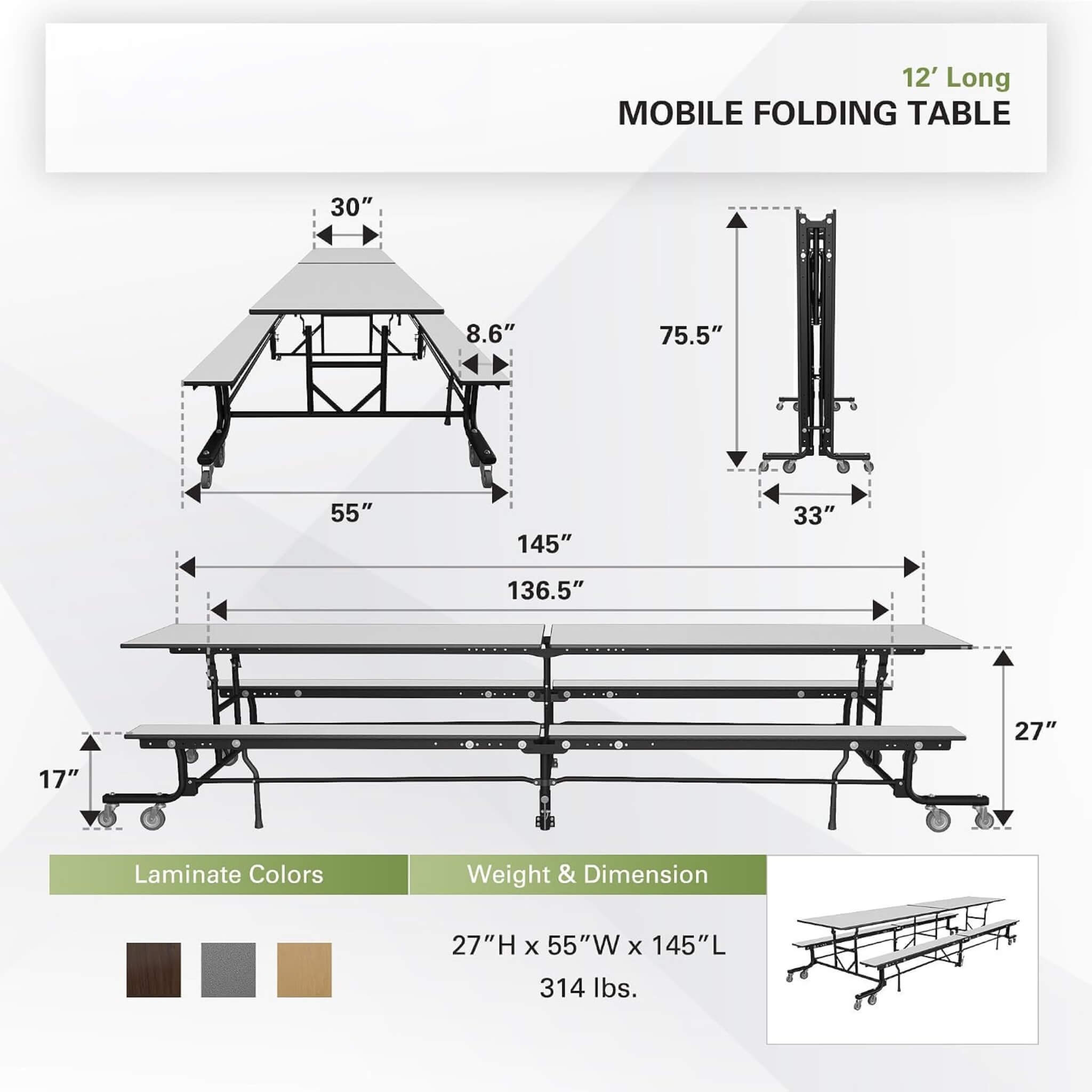 Mobile School Cafeteria Table With Benches And Lift Assist System (SAK39215)