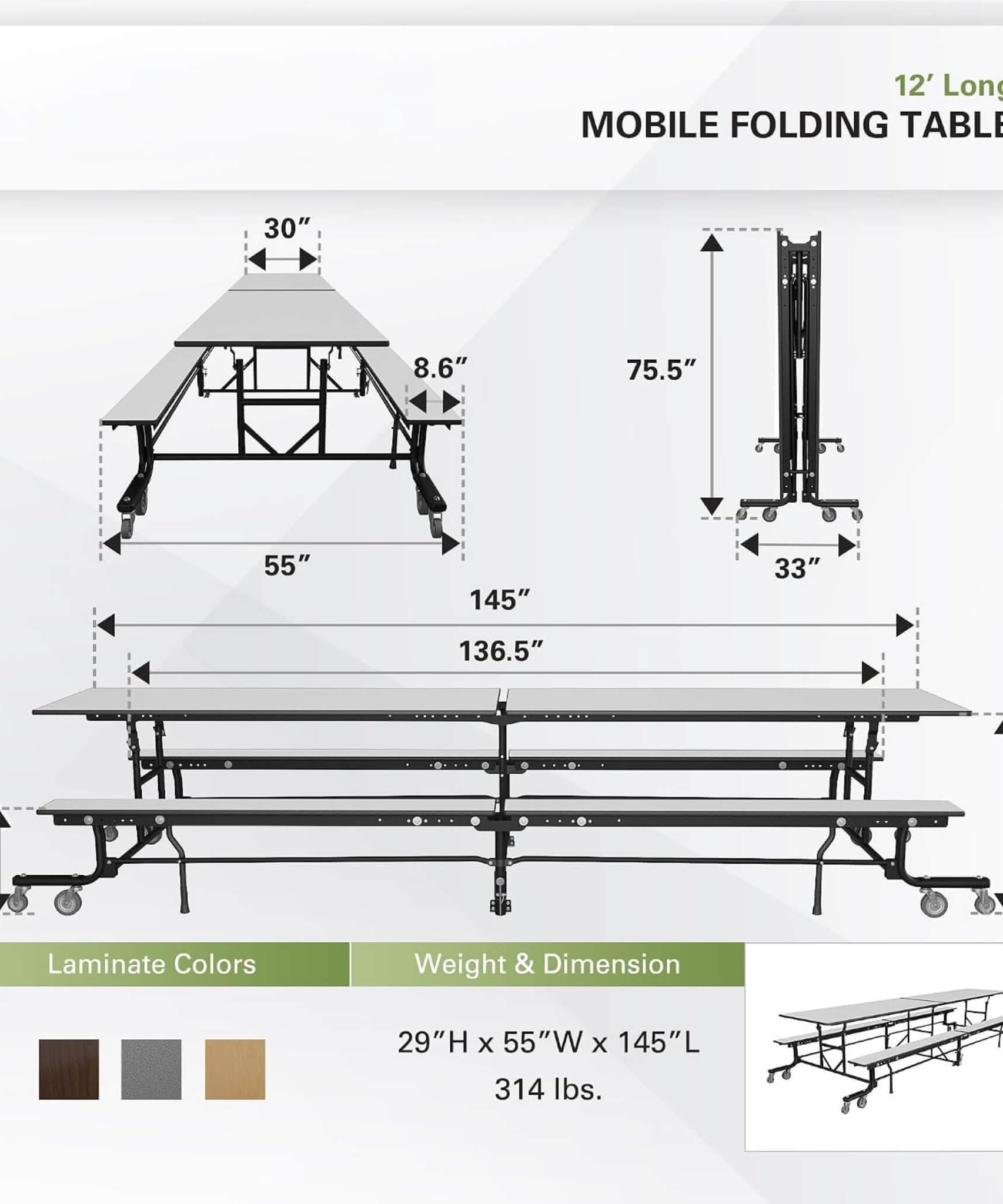 Mobile School Cafeteria Table With Benches And Lift Assist System (SAK39215)