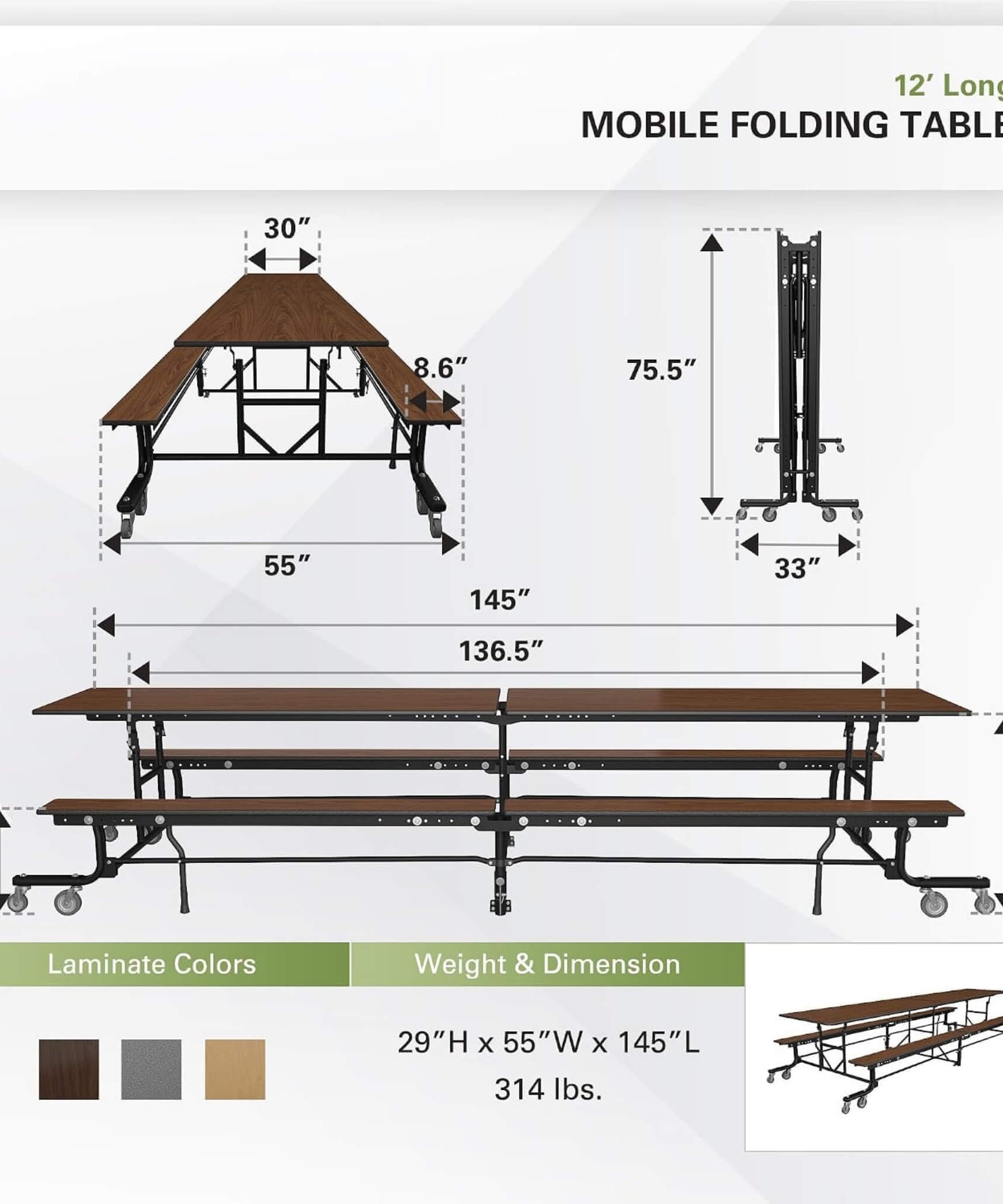Mobile School Cafeteria Table With Benches And Lift Assist System (SAK39215)