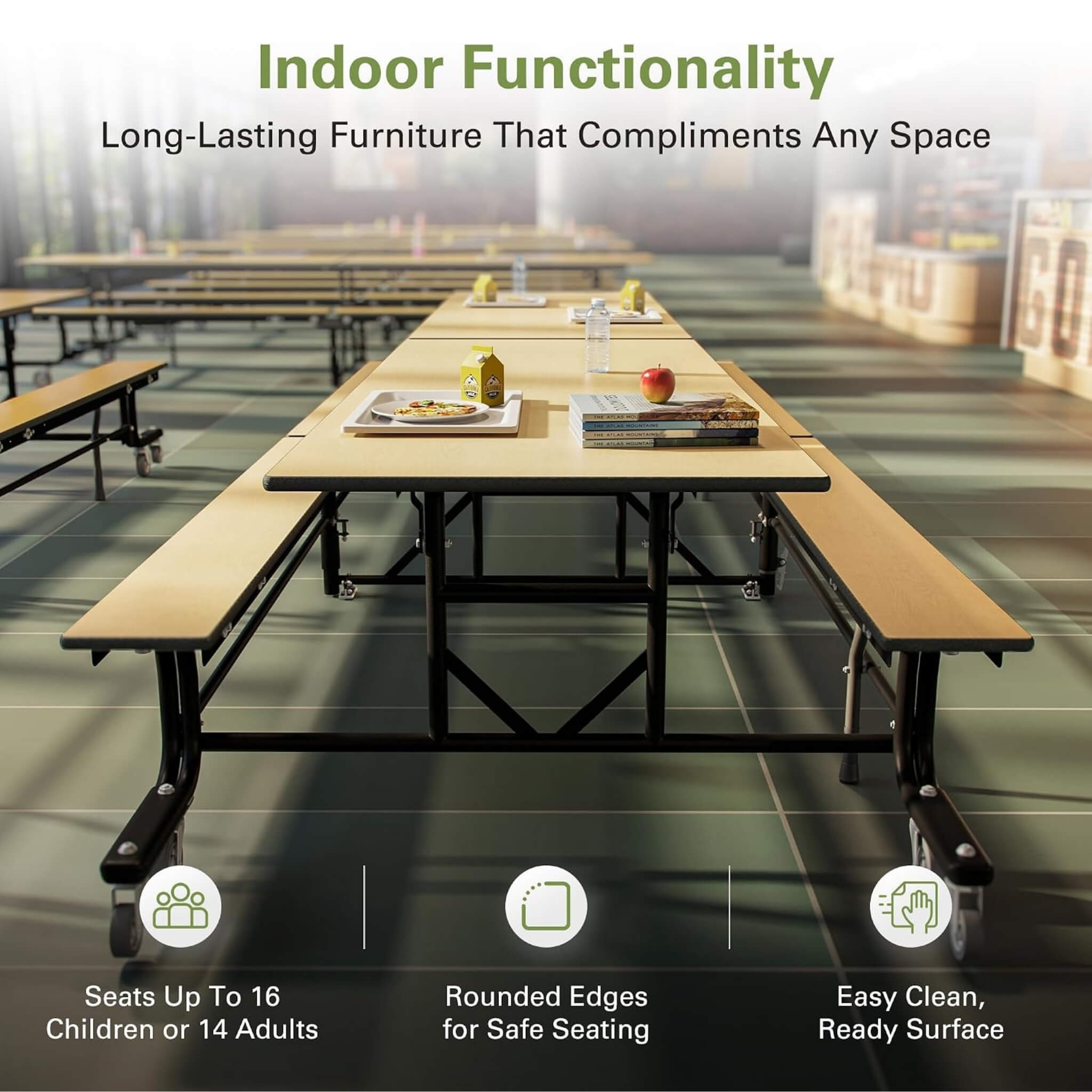 Mobile School Cafeteria Table With Benches And Lift Assist System (SAK39215)