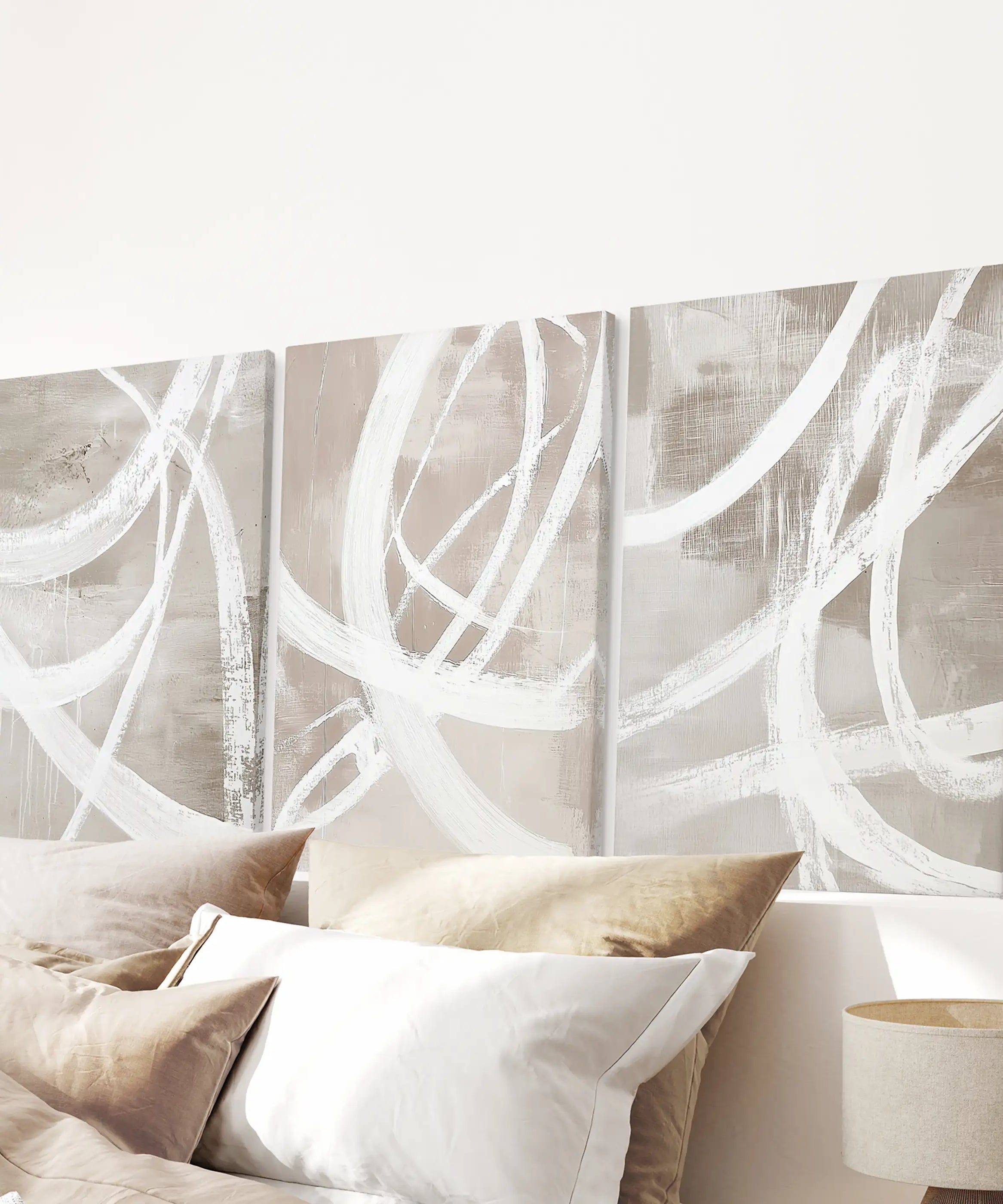 Modern Minimalist Abstract Triptych. Neutral Brush Stroke Art