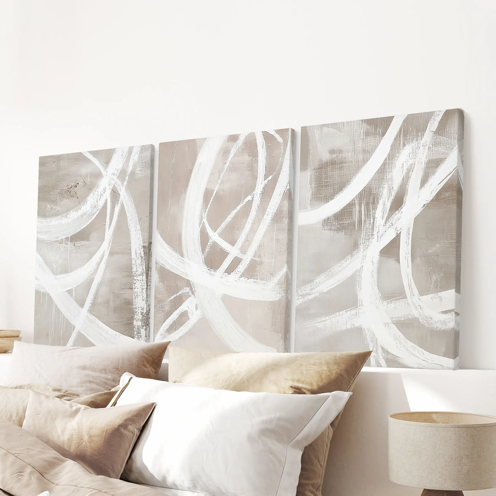 Modern Minimalist Abstract Triptych. Neutral Brush Stroke Art