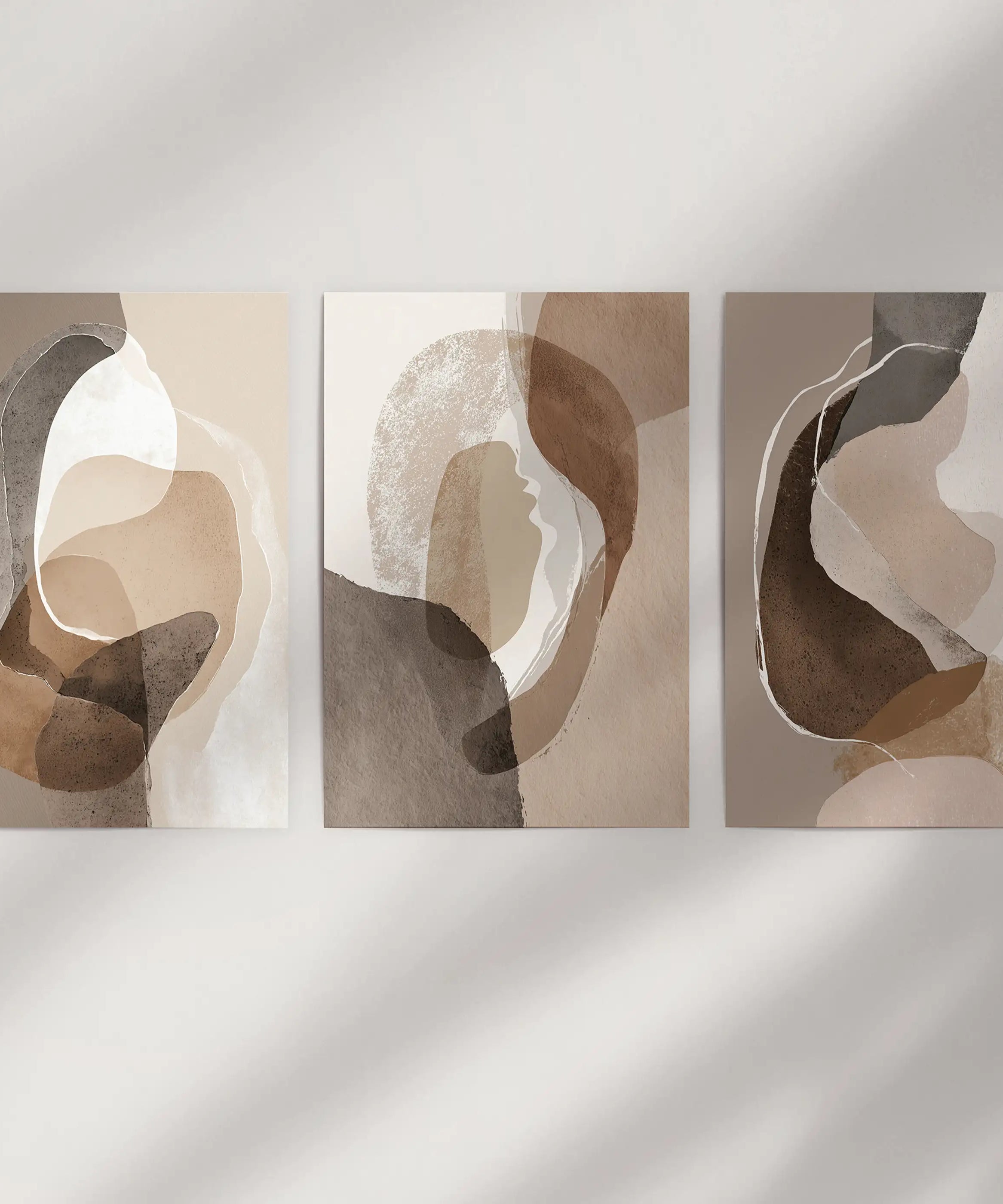 Neutral Abstract Wall Art Set of 3. Modern Earth Tone Prints