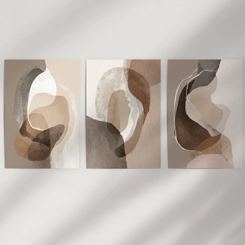 Neutral Abstract Wall Art Set of 3. Modern Earth Tone Prints