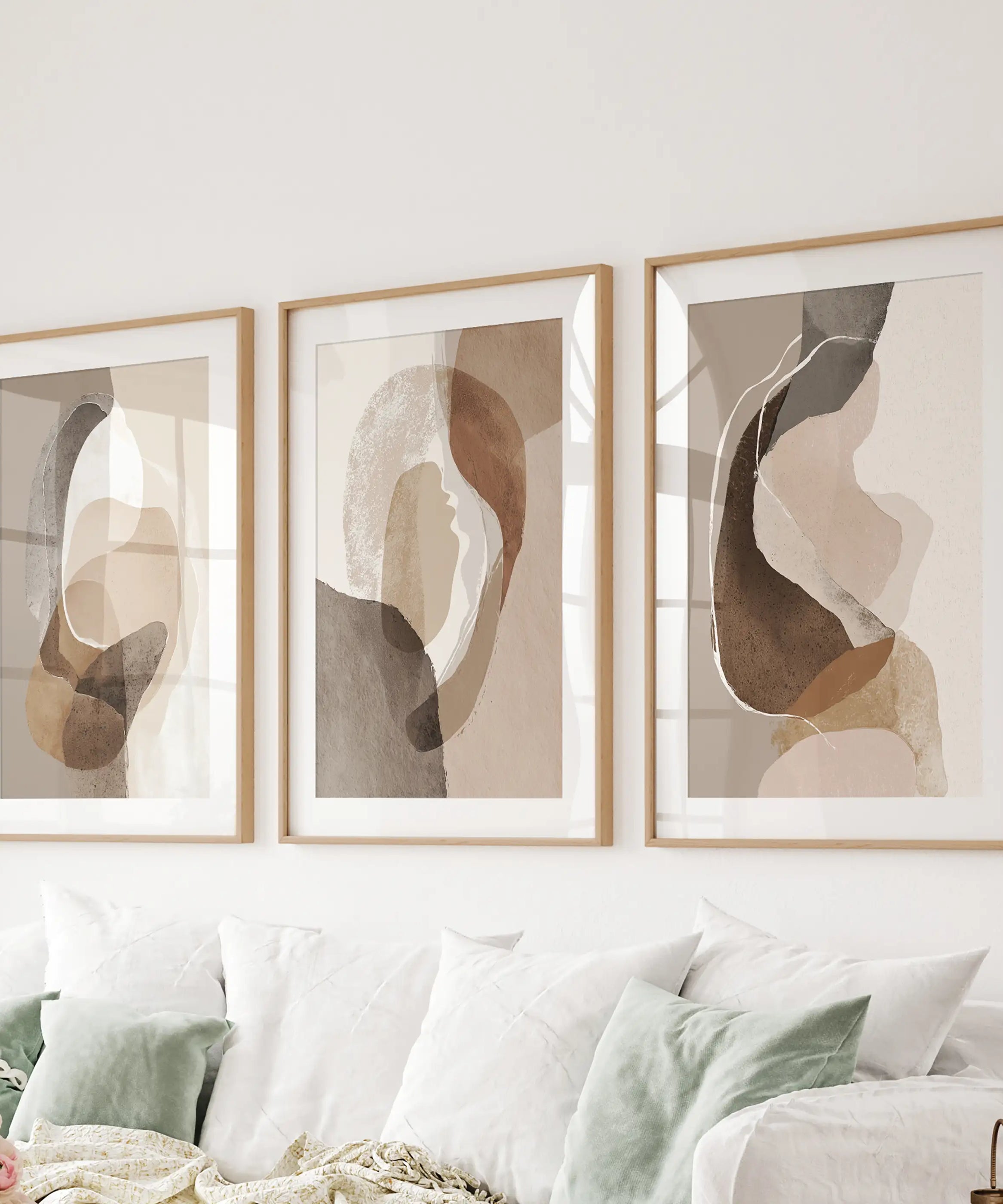 Neutral Abstract Wall Art Set of 3. Modern Earth Tone Prints