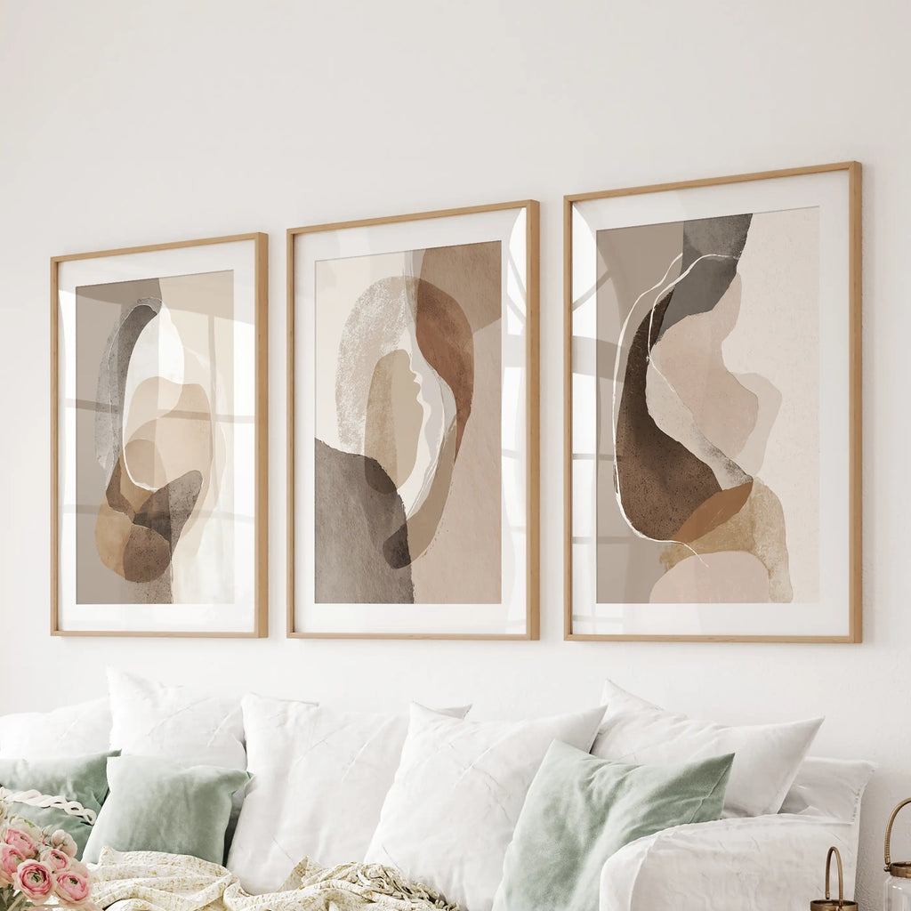 Neutral Abstract Wall Art Set of 3. Modern Earth Tone Prints