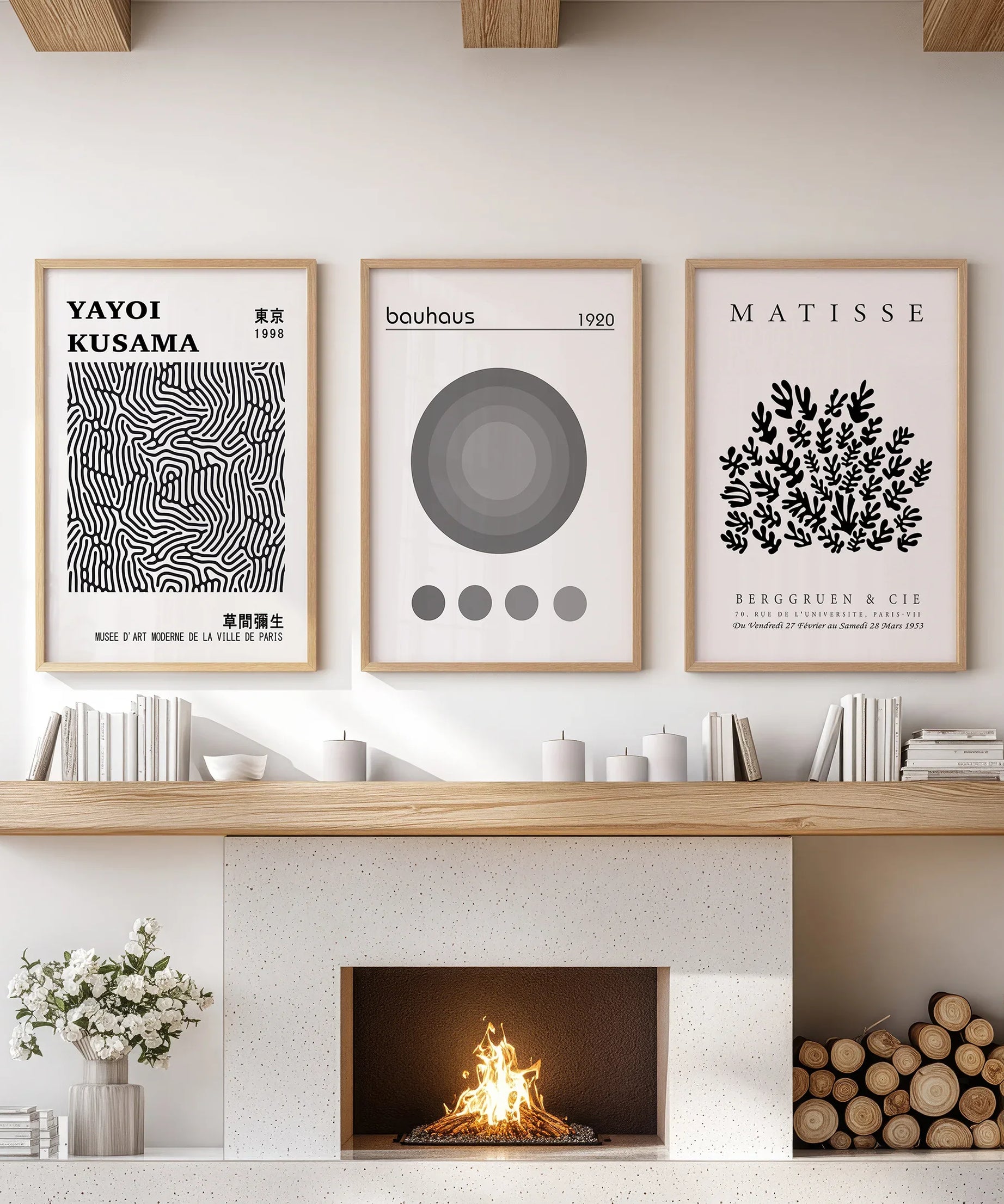 Black White Kusama, Matisse, Bauhaus Posters. Art Set of 3