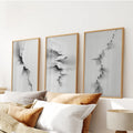 Abstract Mountain 3 Piece Wall Art. Black White Minimalist