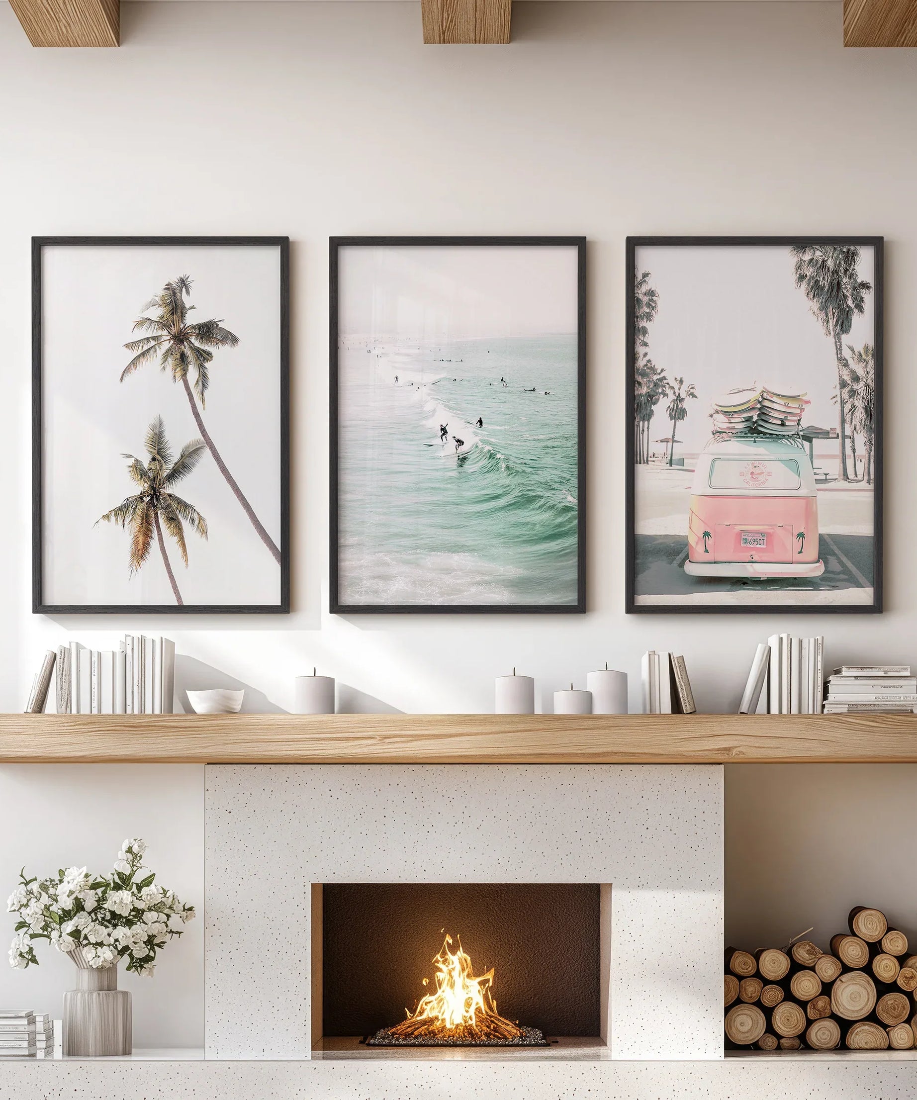 Tropical Beach Wall Art Set. Modern Coastal Surfing Prints
