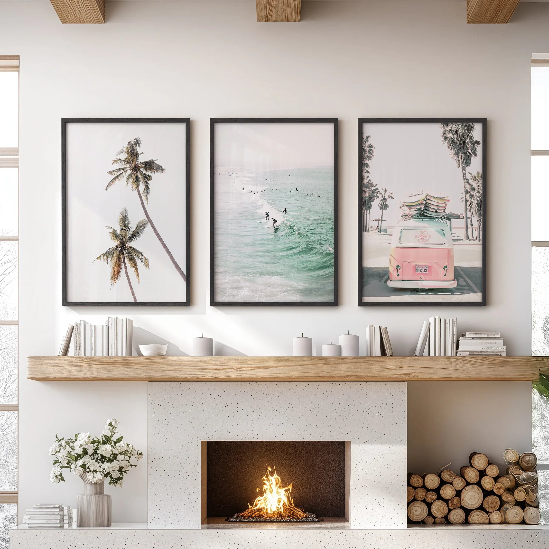 Tropical Beach Wall Art Set. Modern Coastal Surfing Prints