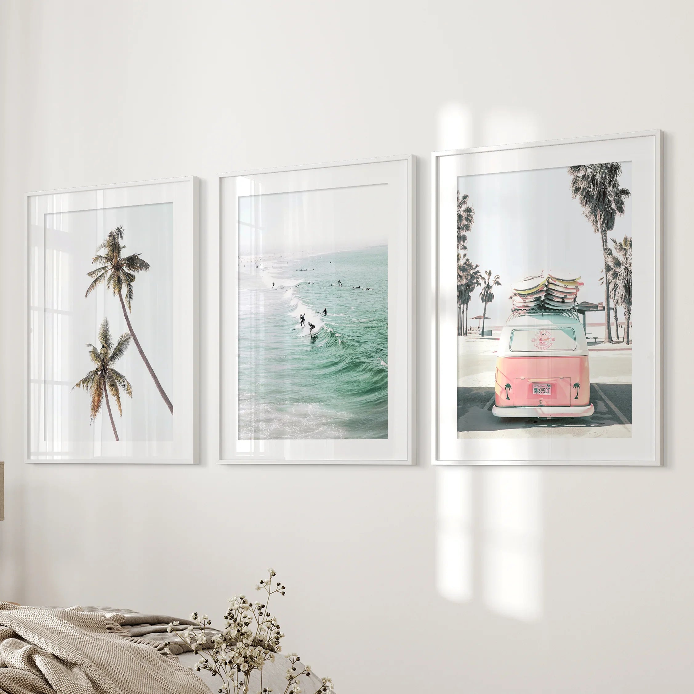 Tropical Beach Wall Art Set. Modern Coastal Surfing Prints