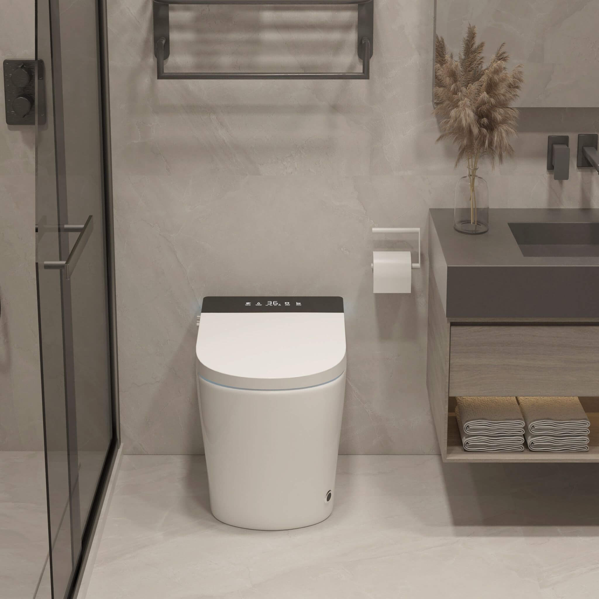 Nuvia Modern Compact Smart Tankless Toilet With Bidet, Auto Open, Auto Flush, Heated Seat And Air Dryer (SAK51990)