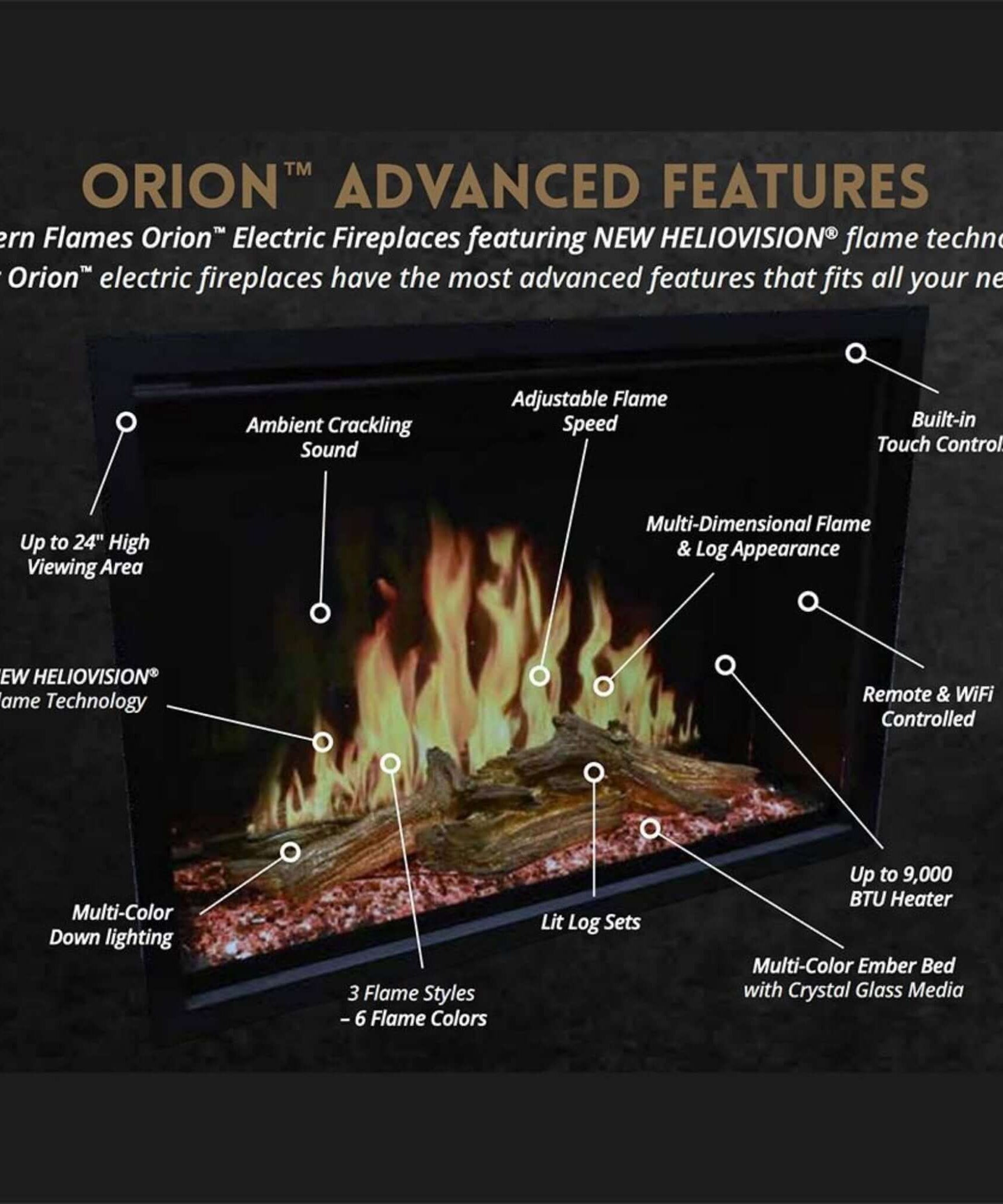 Modern Flames Orion Traditional 42-Inch Heliovision Electric Fireplace [OR42-TRAD] (SAK83765)