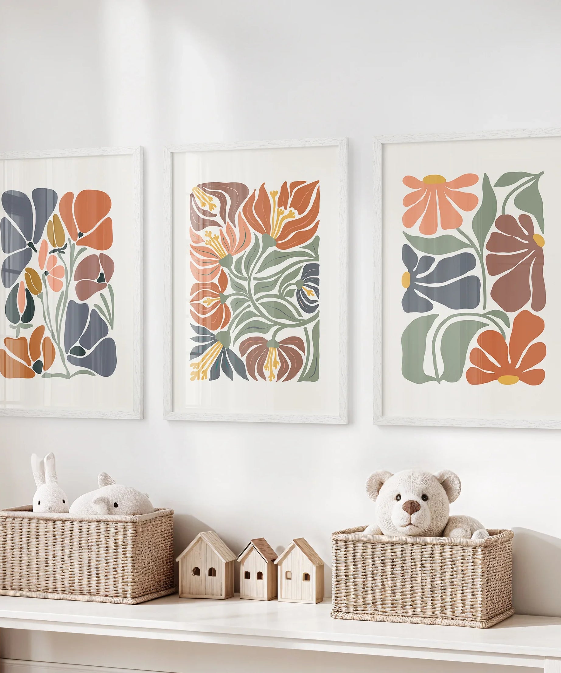 Boho Botanical Set of 3 Wall Art. Abstract Flowers Prints