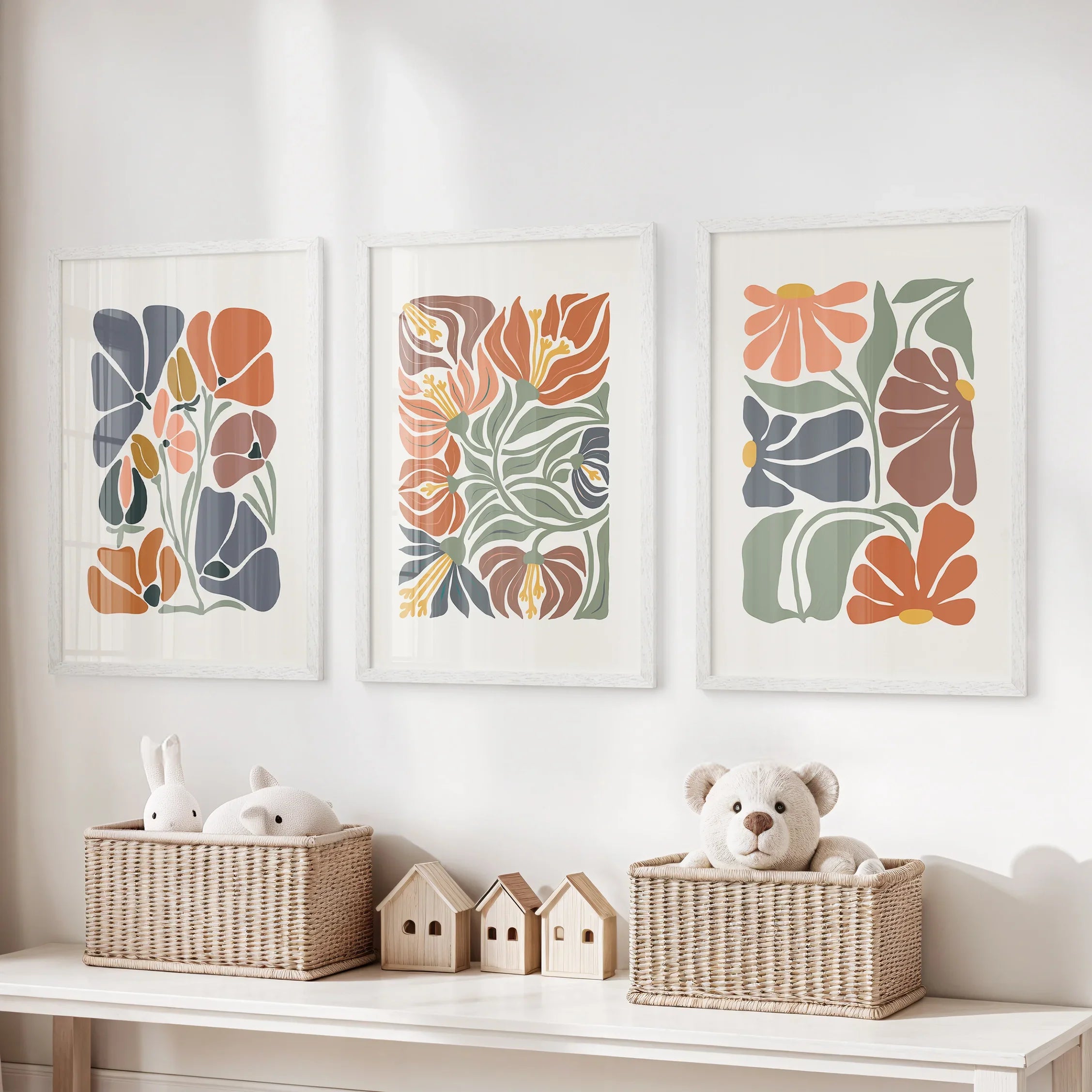 Boho Botanical Set of 3 Wall Art. Abstract Flowers Prints