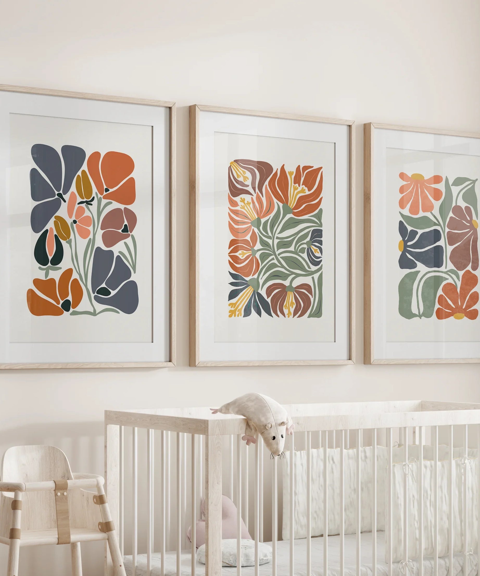Boho Botanical Set of 3 Wall Art. Abstract Flowers Prints