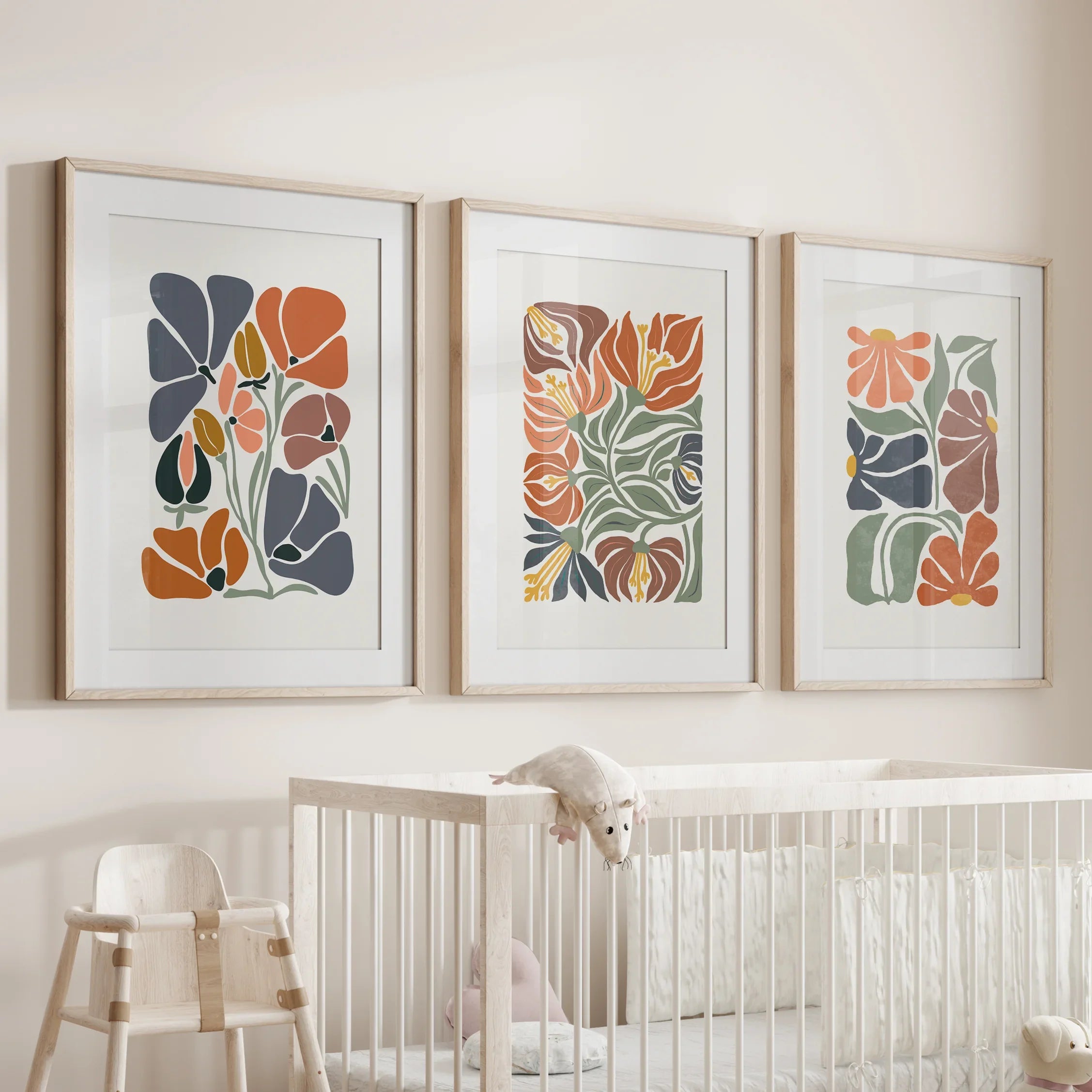 Boho Botanical Set of 3 Wall Art. Abstract Flowers Prints