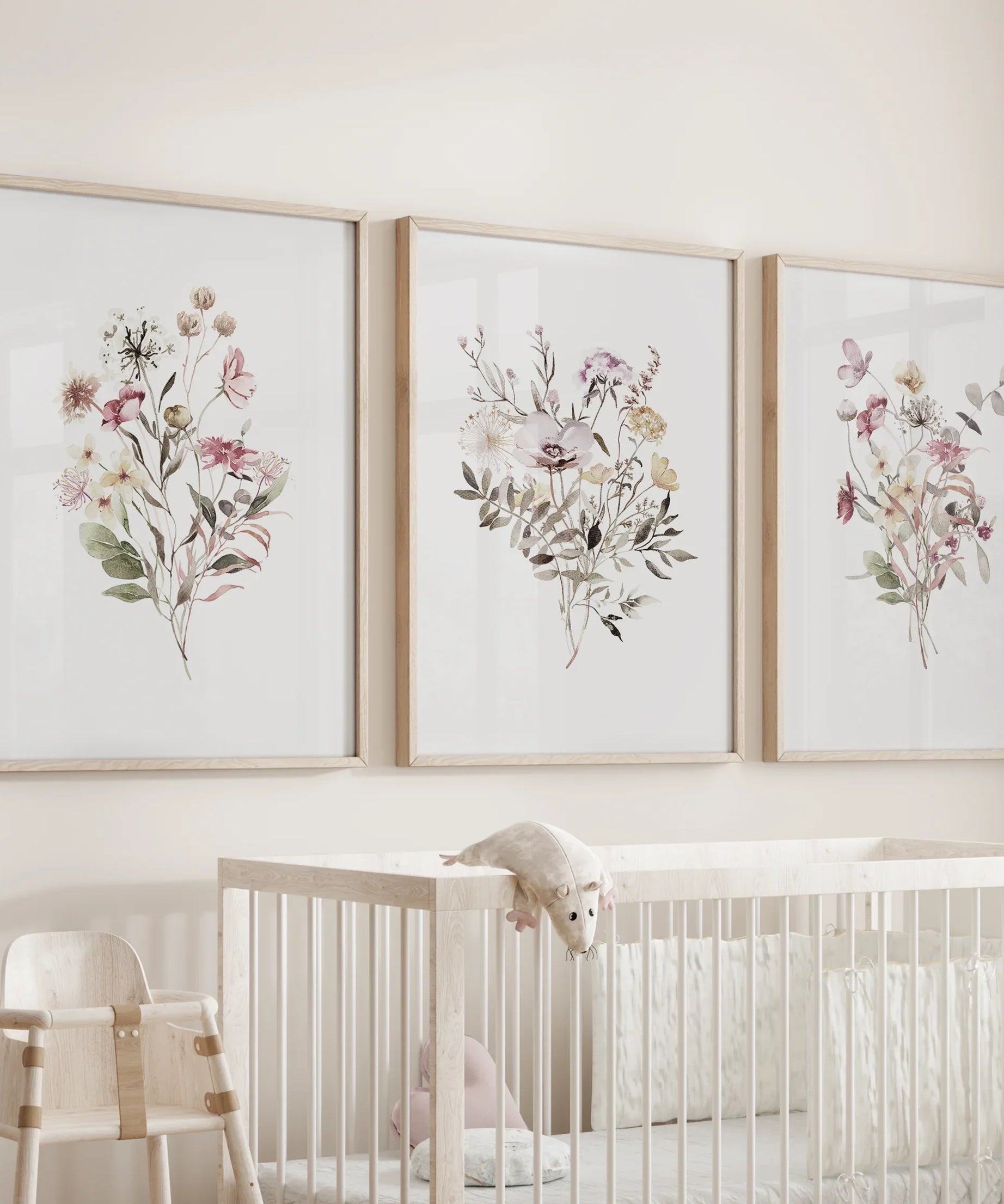 Floral Art Set of 3. Watercolor Wildflower Bouquet Prints