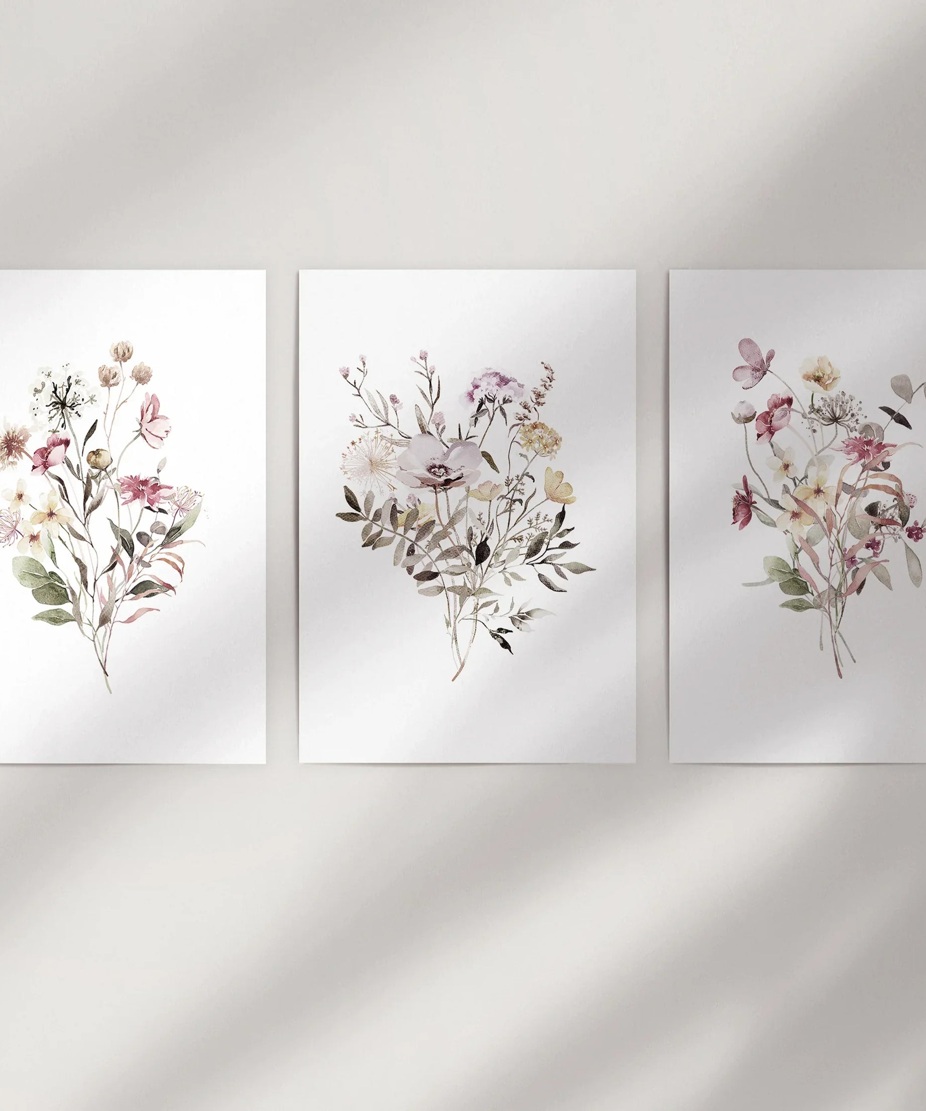Floral Art Set of 3. Watercolor Wildflower Bouquet Prints