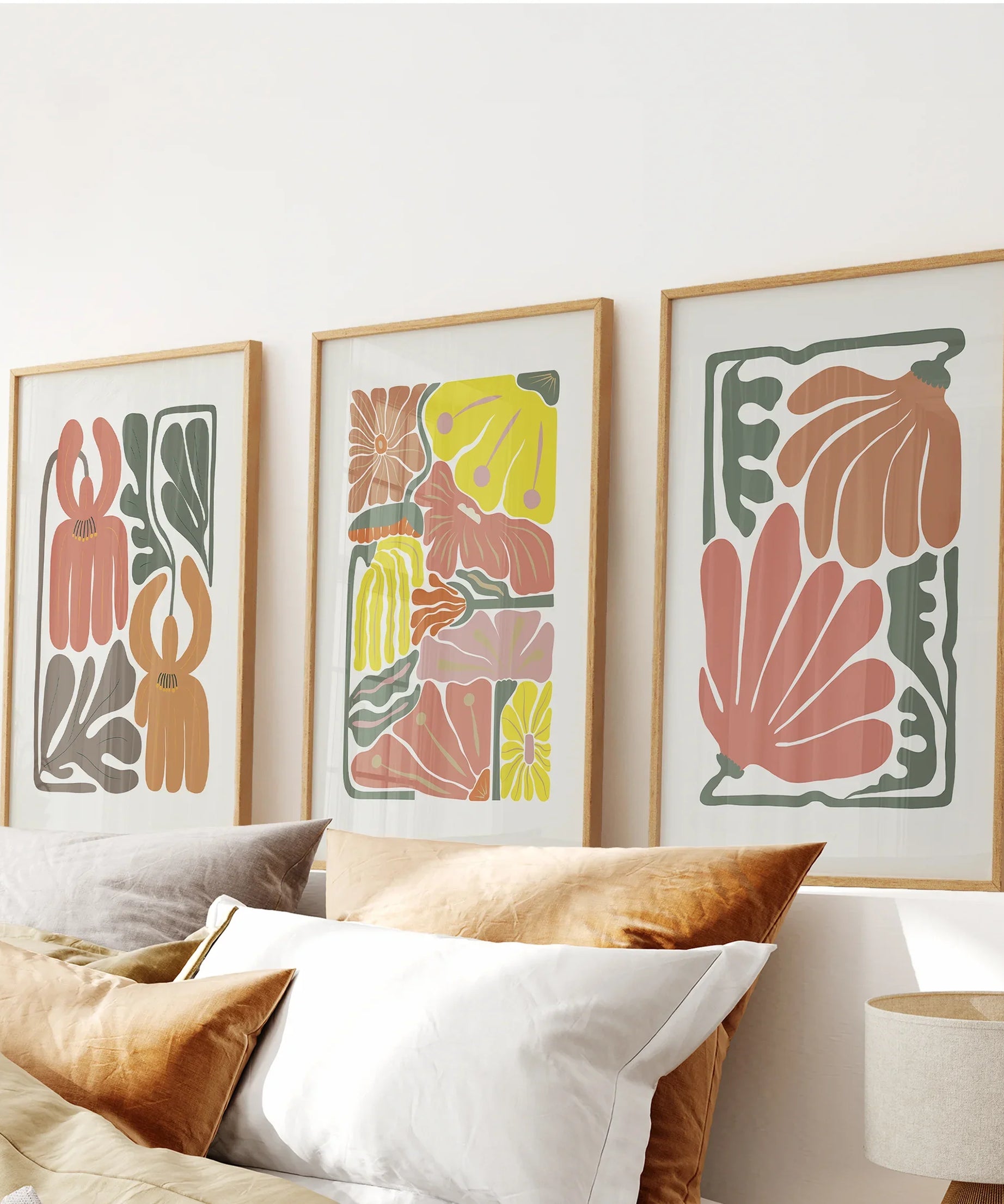 Boho Chic Botanical Decor. Set of 3 Abstract Flowers Prints