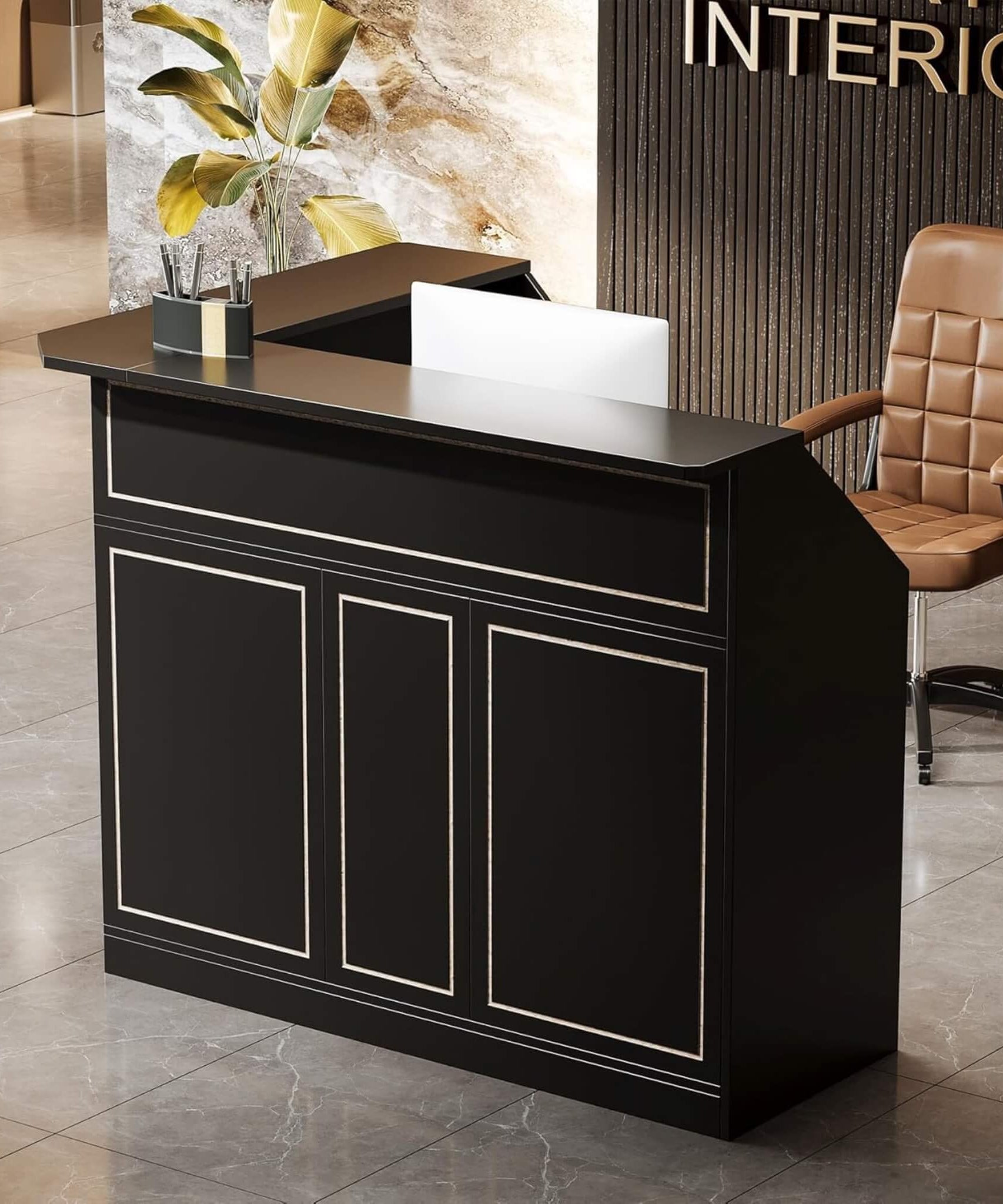 Velmor Modern L-Shaped Reception Desk With Storage Shelves (SAK81036)